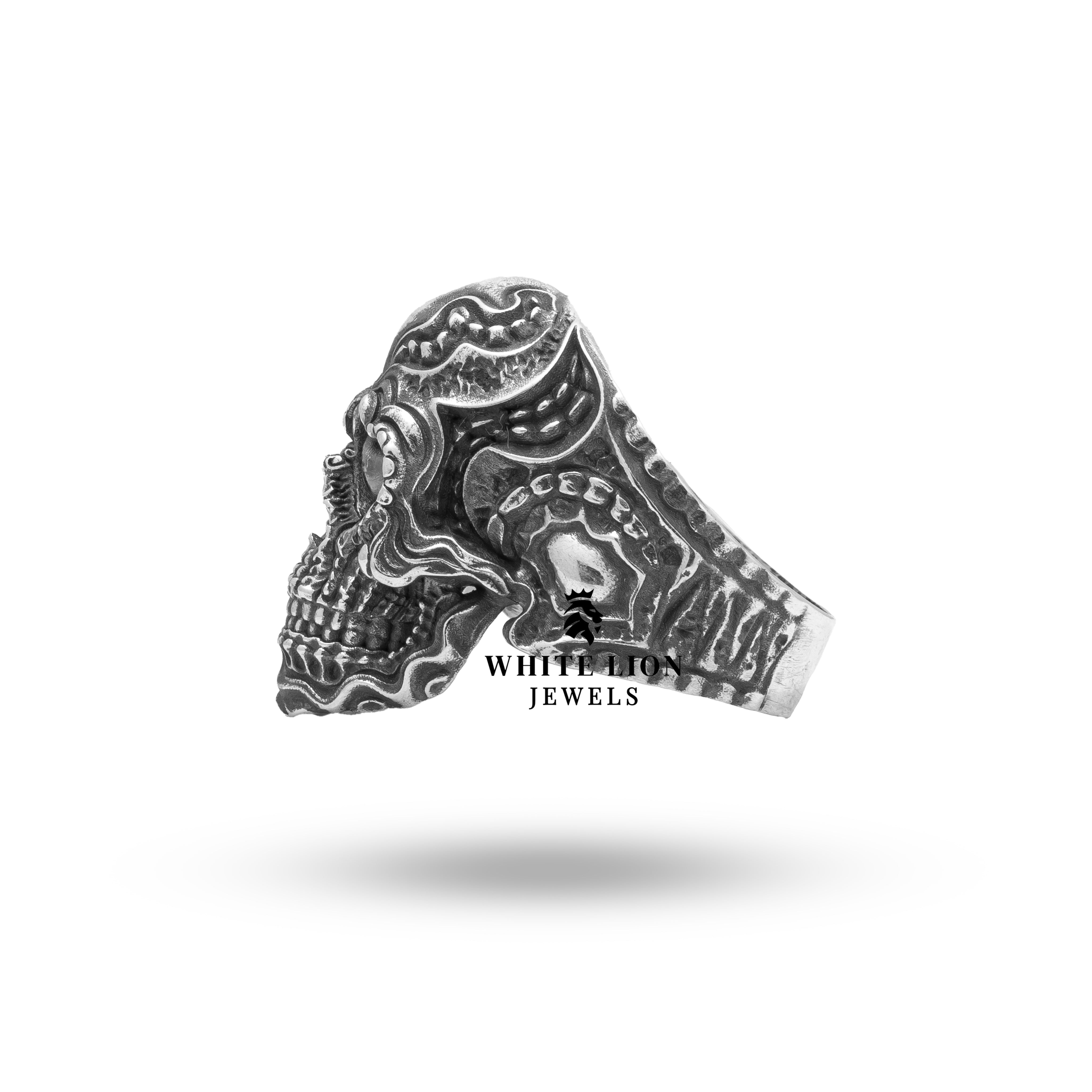 Boxed Biomechanical Gothic Skull of Love Heart 925 Silver Ring ready for gifting