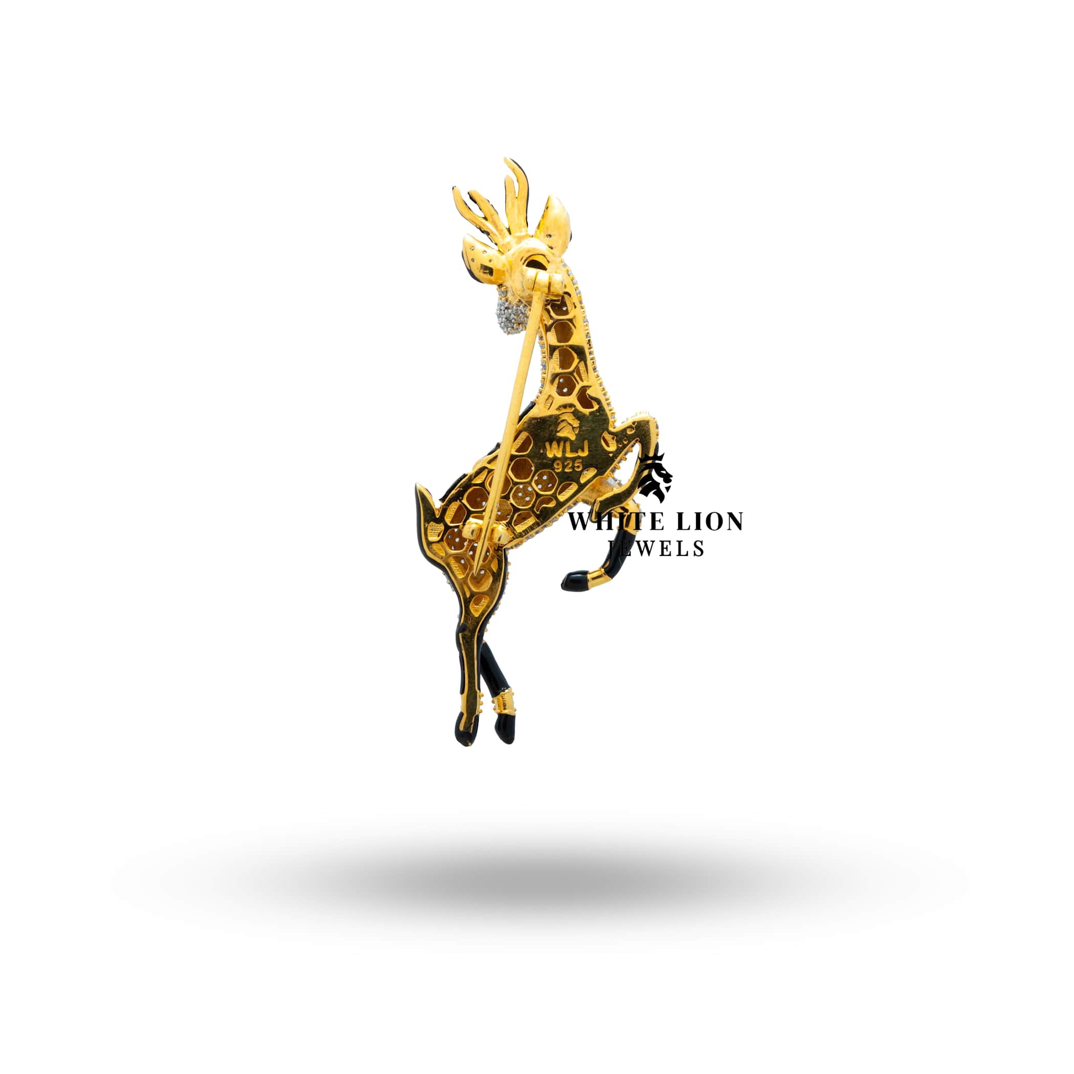 Handcrafted Sterling Silver Brooch with Deer and Cubic Zirconia