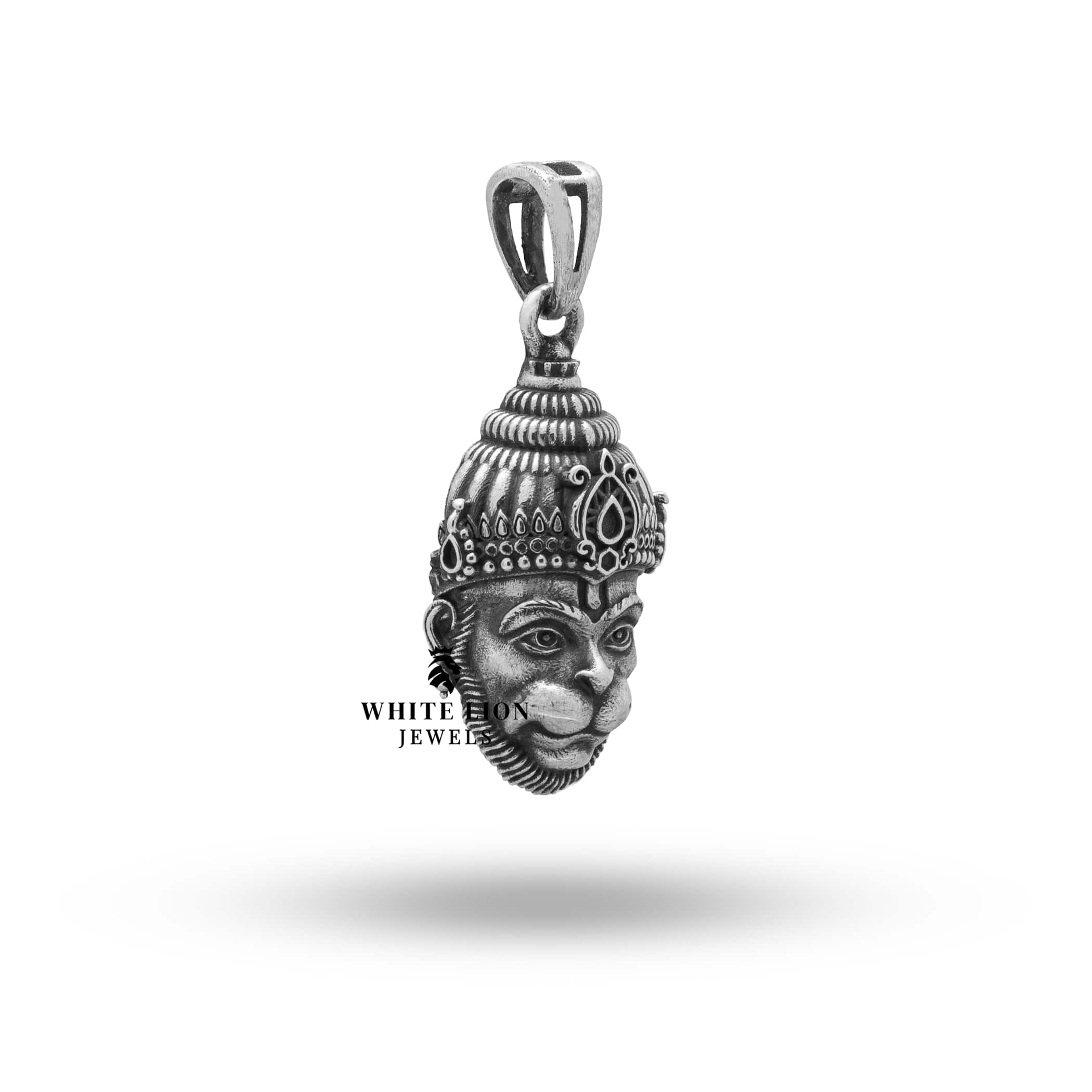 Side view of handcrafted Hanuman Face pendant in 925 sterling silver