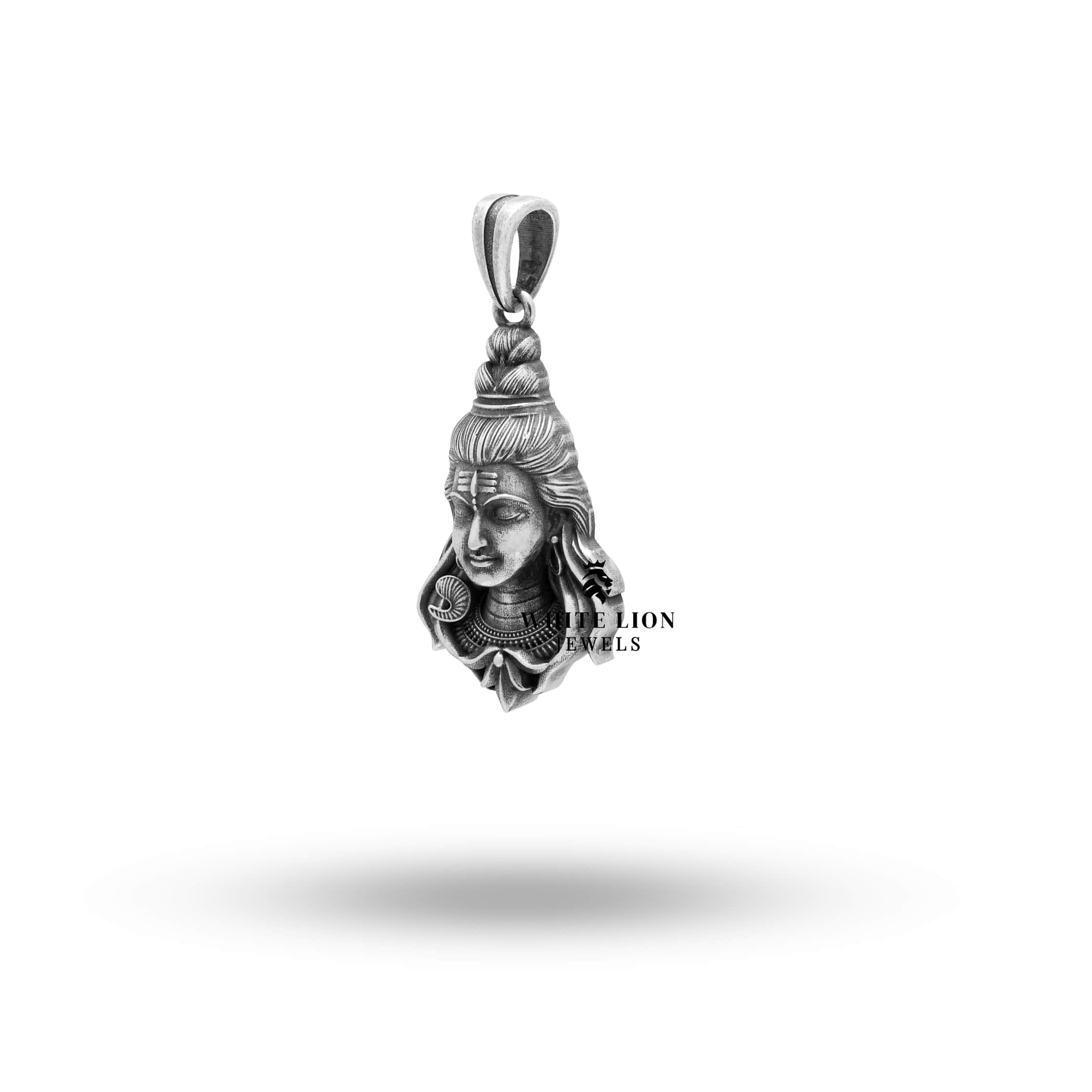 Front view of Lord Shiva Silver Pendant with spiritual blessings theme.
