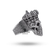 Model wearing King Emperor Monarch Gothic Skull Crown 925 Sterling Silver Ring displaying elegant fit.