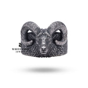 Close-up of detailed Aries zodiac emblem on Sterling Silver Ring