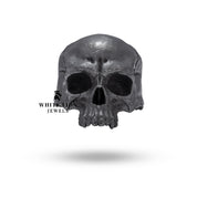 Close-up view of handcrafted 925 silver ring showing skull details