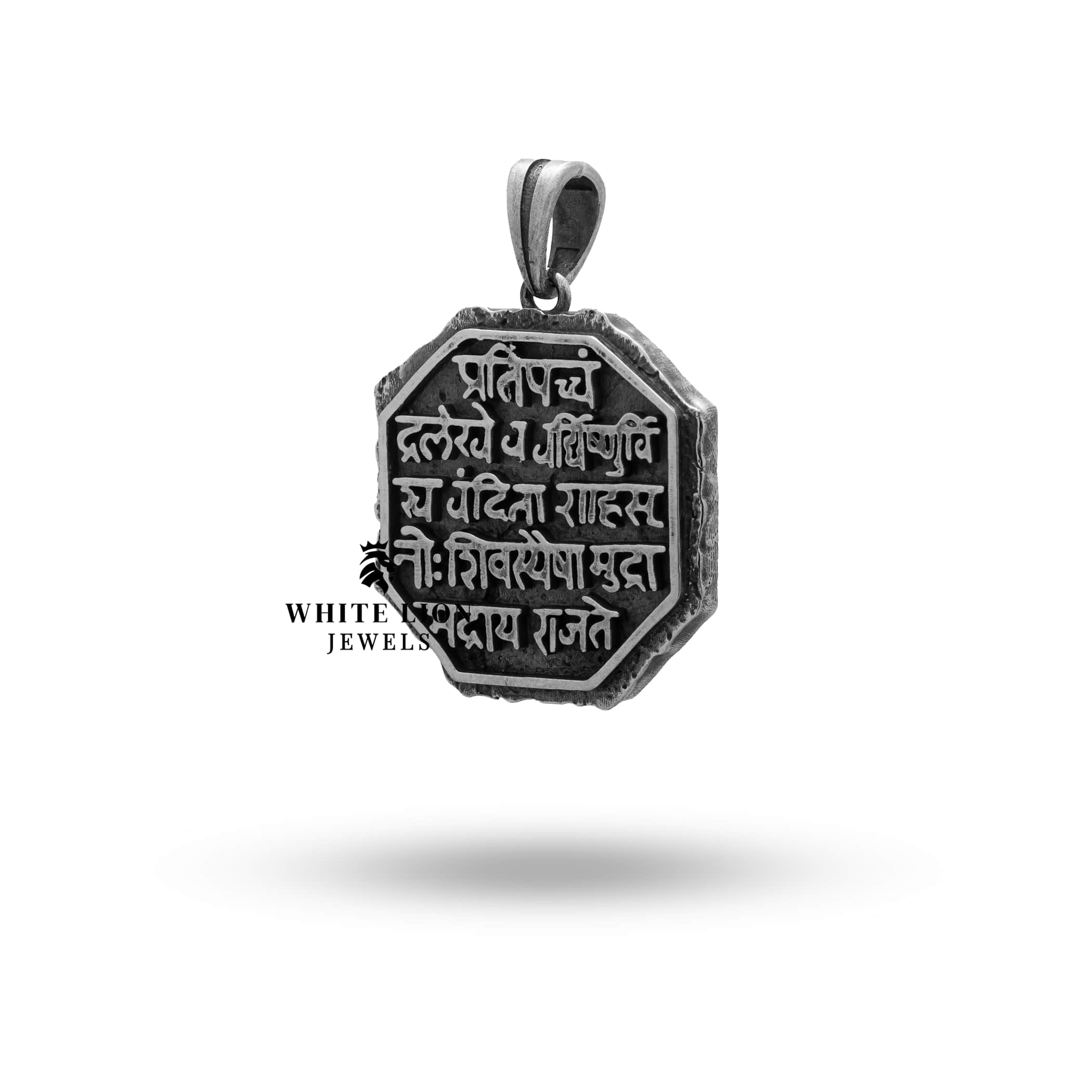 Detailed view of Chhatrapati Shivaji Maharaj Pendant showing intricate handcrafted design in sterling silver.