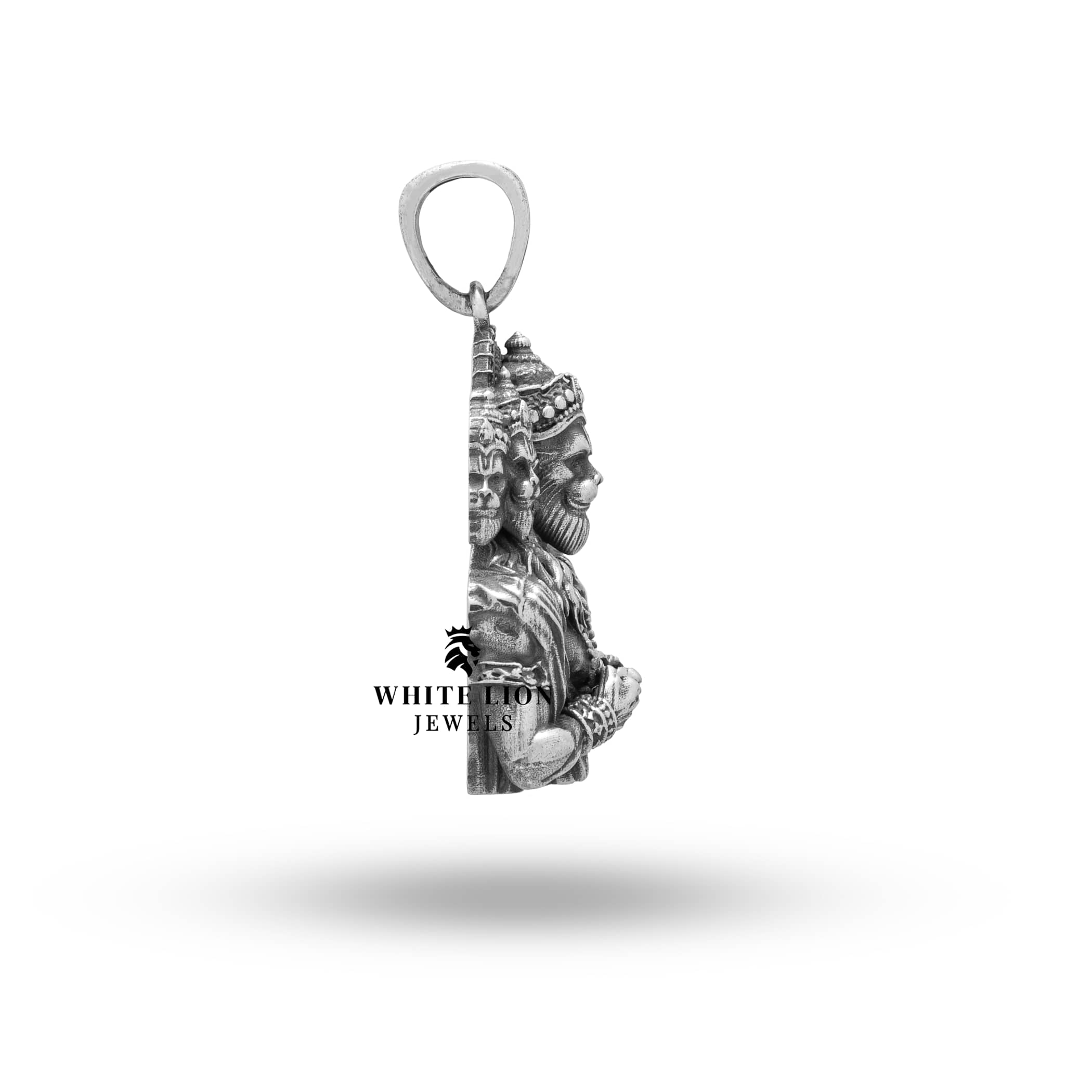 925 sterling silver Panchmukhi Hanuman pendant on mannequin to show size and elegance.