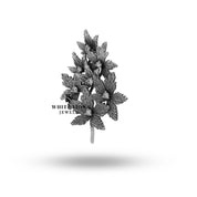 Side view of maple leaves design 925 Sterling Silver hair pin with white Cubic Zirconia