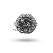 Side view of Pisces Memento Mori sterling silver ring