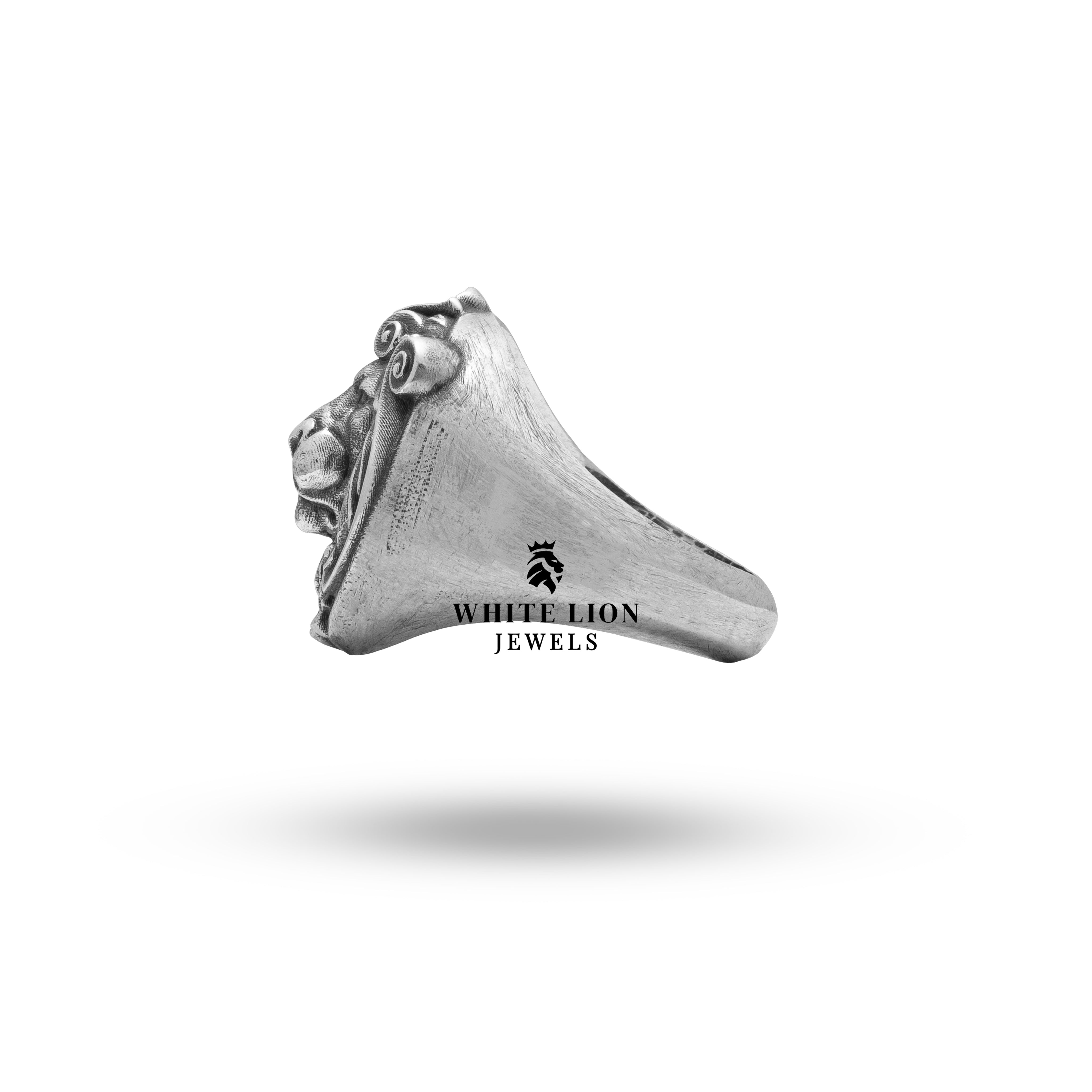 Antique Style African Lion 925 Sterling Silver Ring elegantly displayed in a jewelry box, perfect for gifting, luxury piece