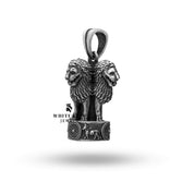 Back view of Ashok Stambh Lion Pendant in oxidized silver, 2.3 cm diameter
