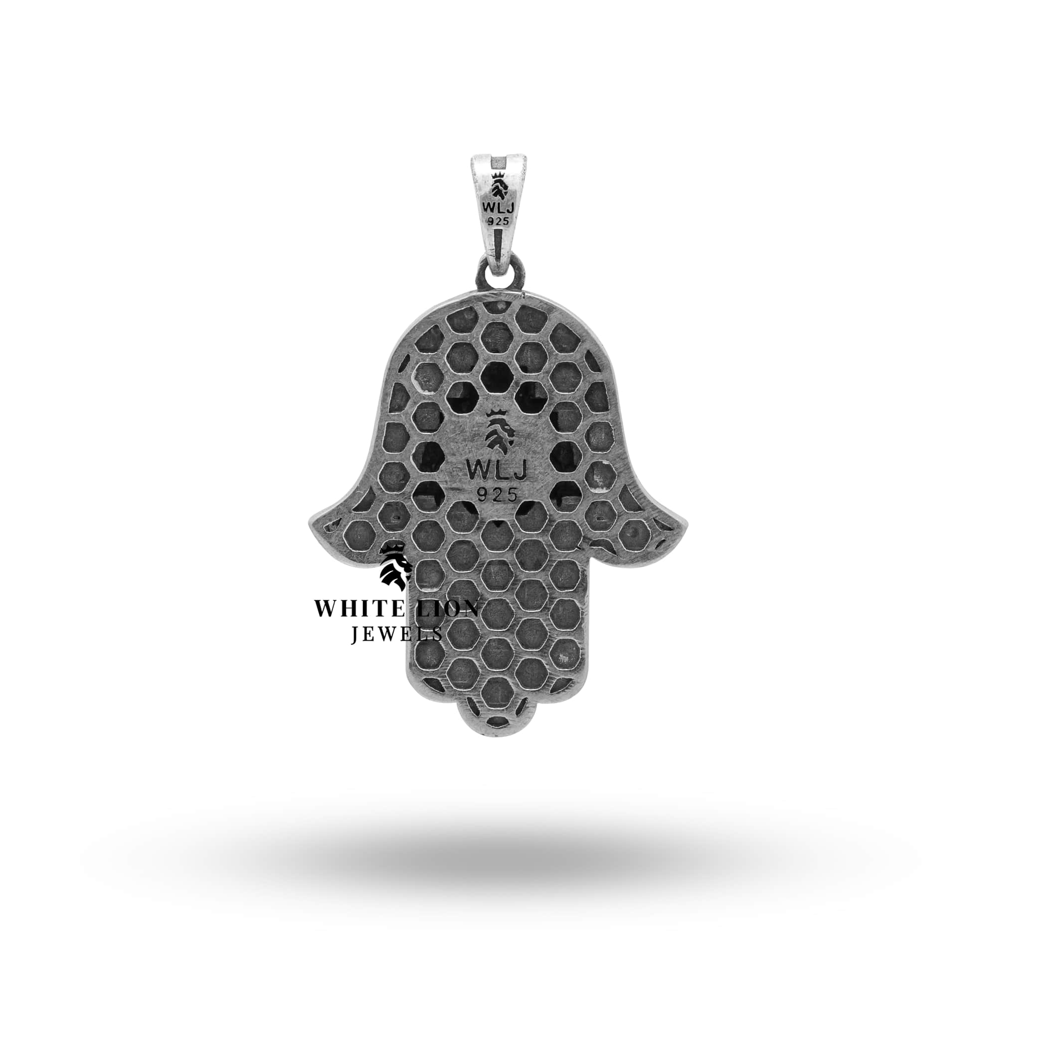 Luxury Hamsa Hand of Fatima Pendant made with sterling silver and protective coating