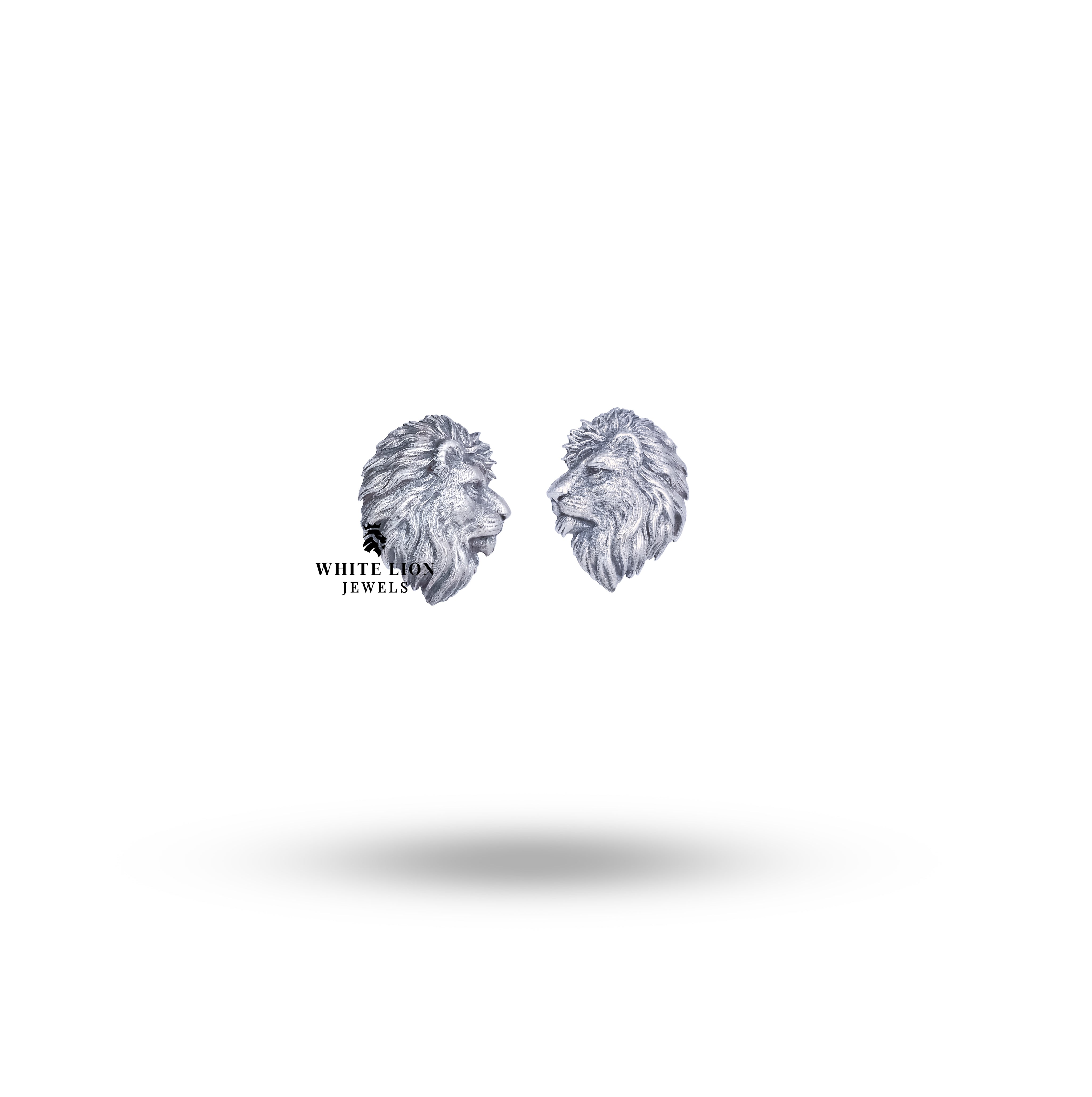 Back view of Lion Side Face 925 Sterling Silver Ear Studs showing craftsmanship