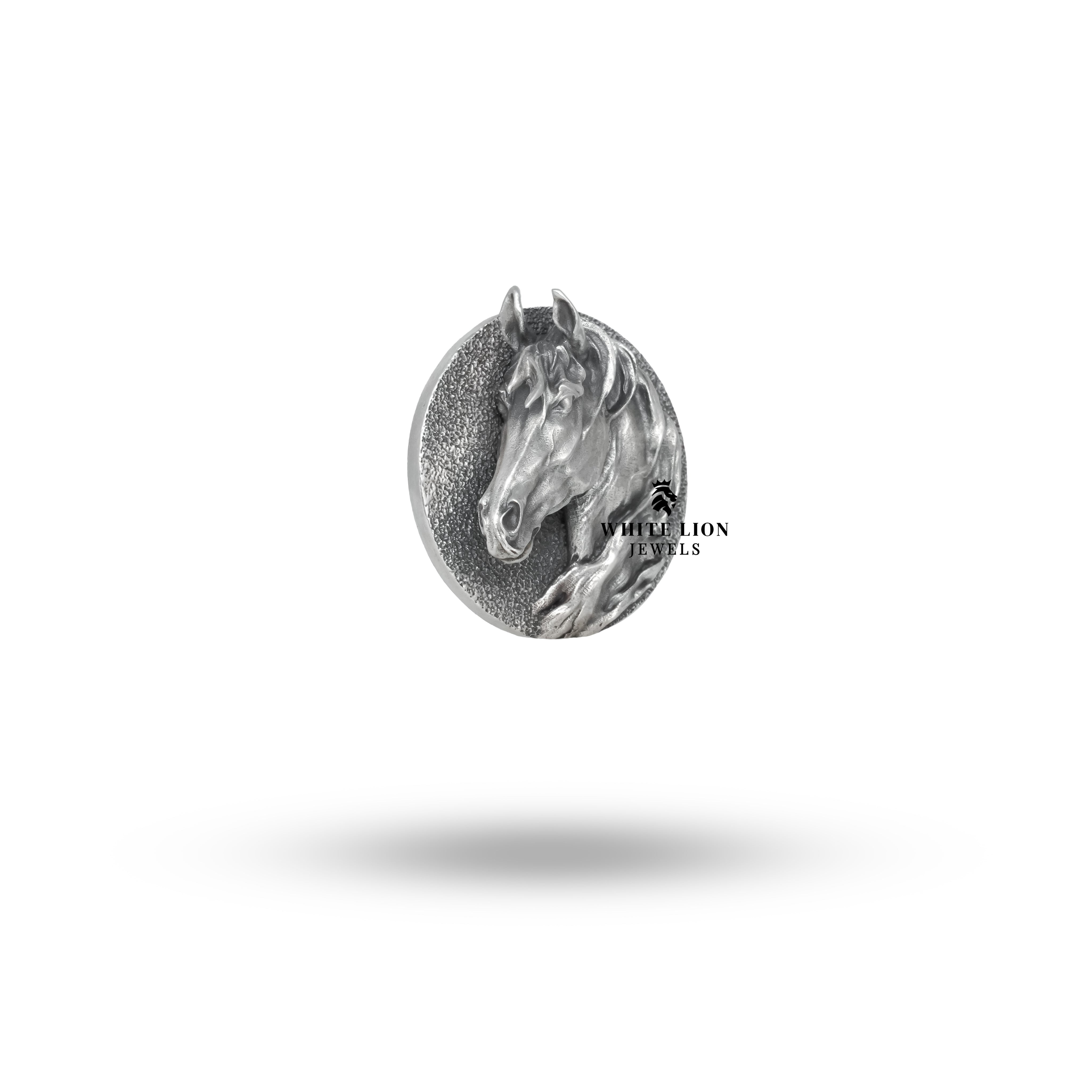 Crafted with precision, this sterling silver button set showcases a unique horse head design.