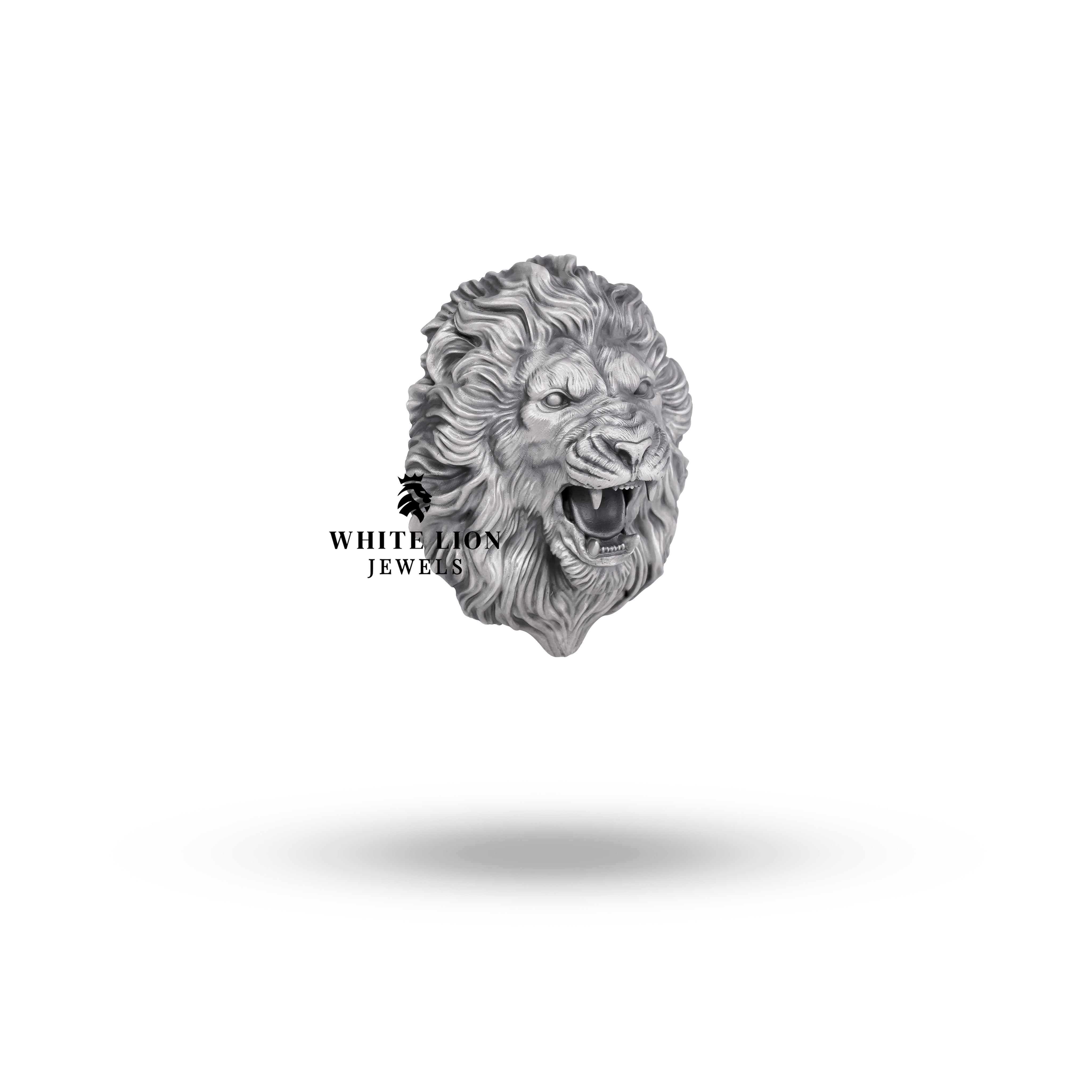 Side angle view of the Roaring Lion 925 Sterling Silver Brooch highlighting its artistic design and texture.