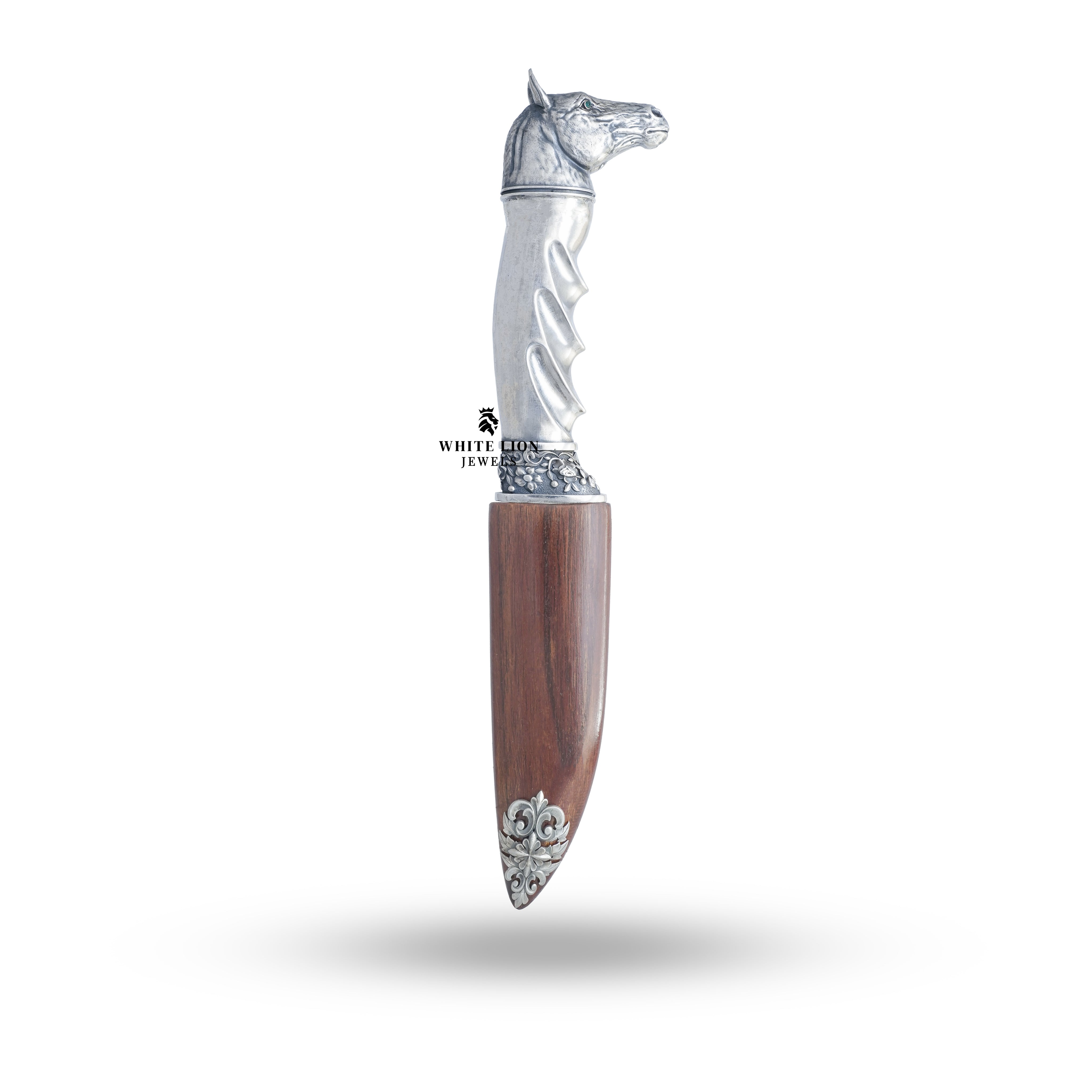 Close-up of Horse Face Katar details illustrating elegance and artistry in 925 silver design.