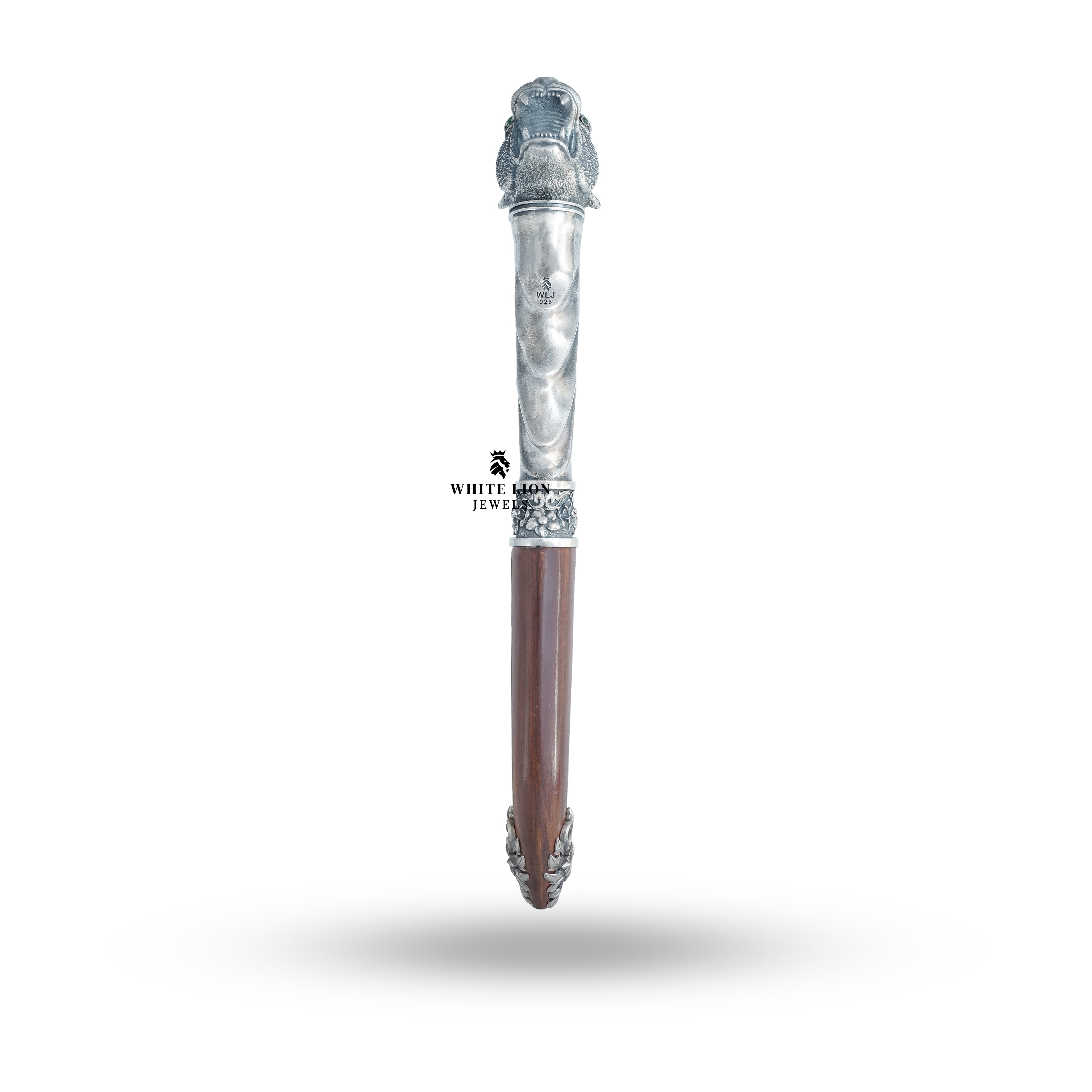 Close-up of the handcrafted Panther Katar, highlighting its artisan craftsmanship and silver purity.