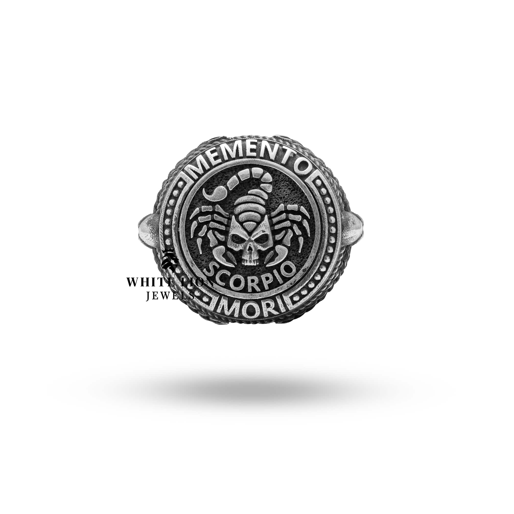 Oxidized Silver Statement Ring with Intricate Skull and Scorpio Design