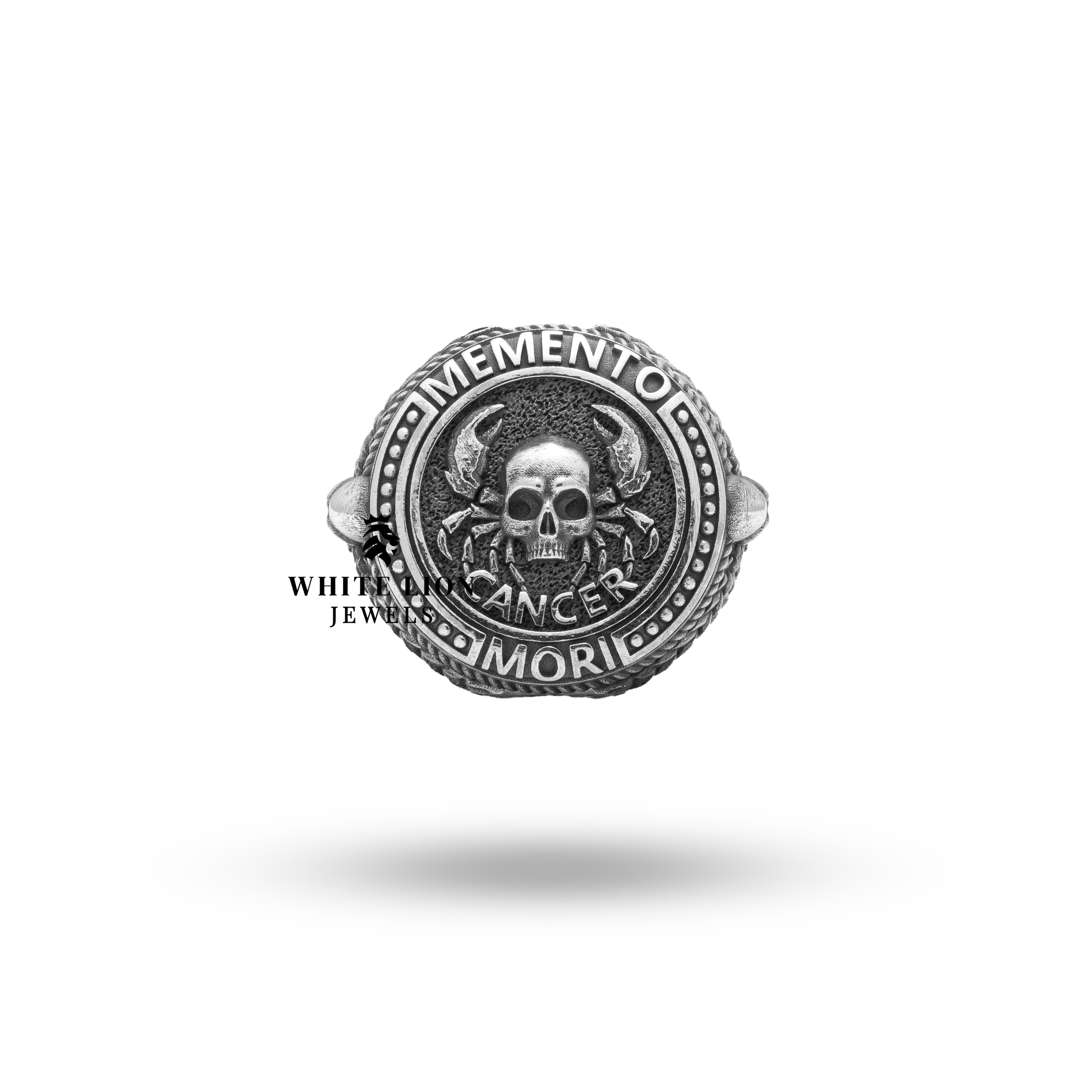 Intricate Sterling Silver Ring featuring Gothic Skull and Zodiac Cancer