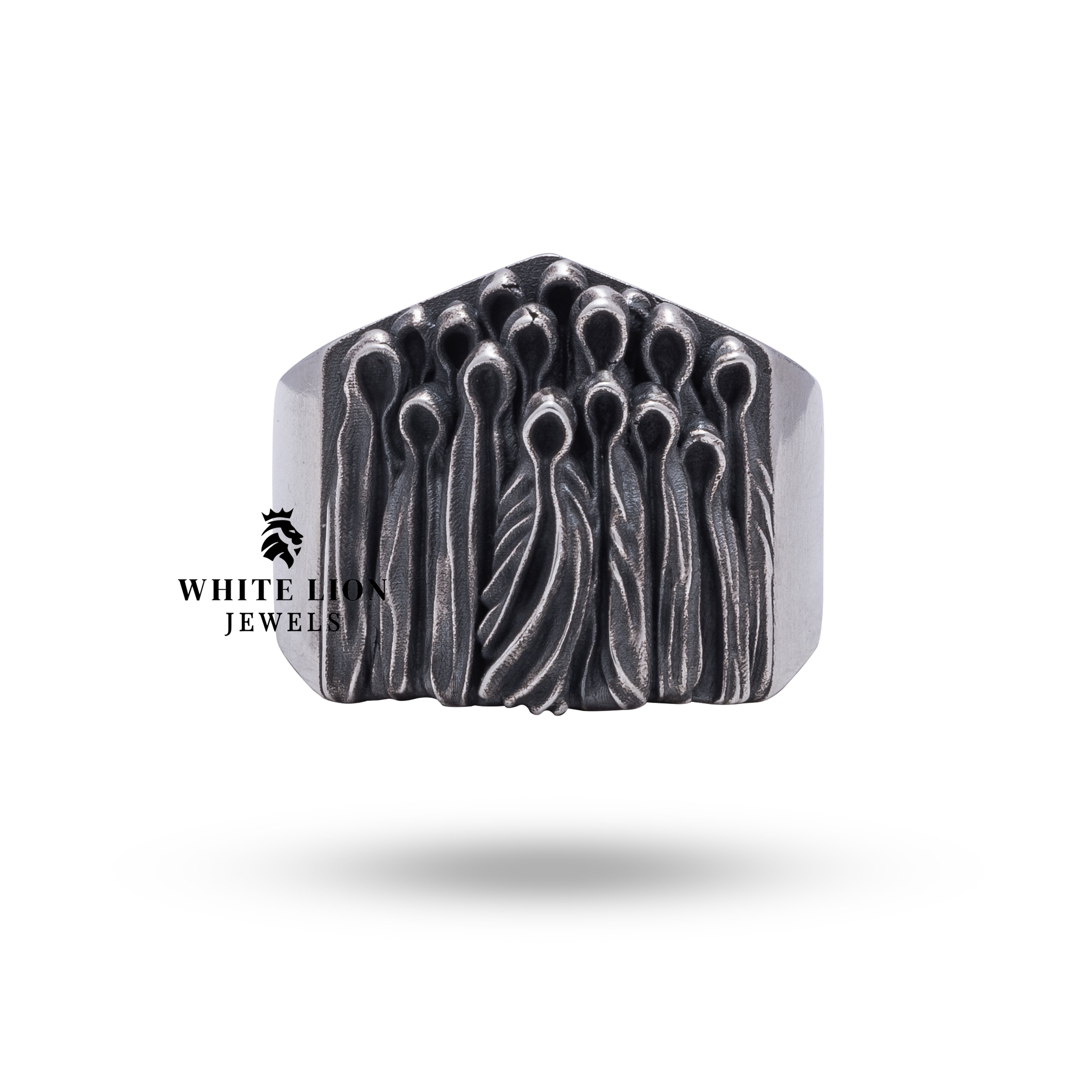 Detail shot of 925 Sterling Silver Ring with ghostly design.