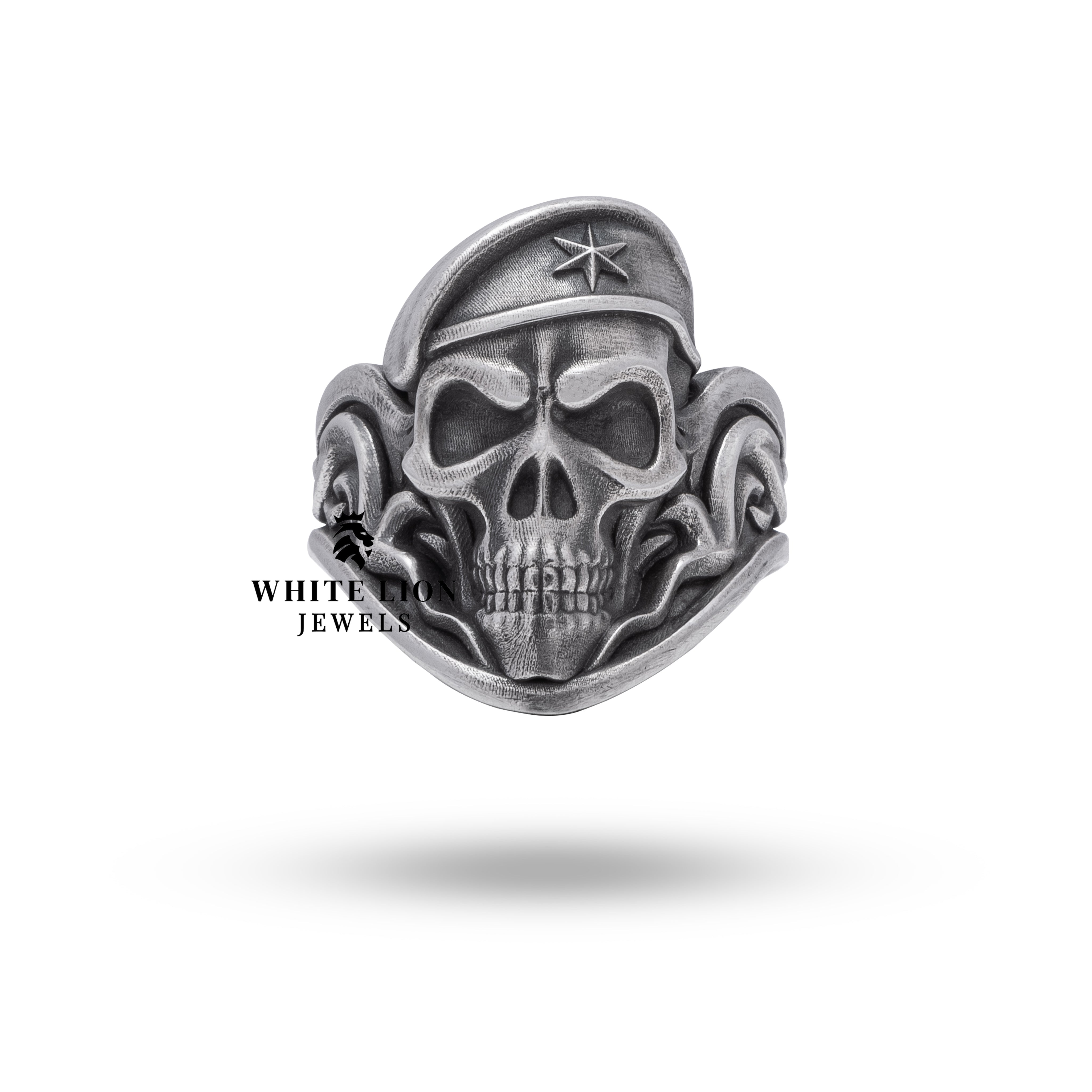 Side view of Gothic Skull 925 Sterling Silver Ring highlighting detailed craftsmanship.