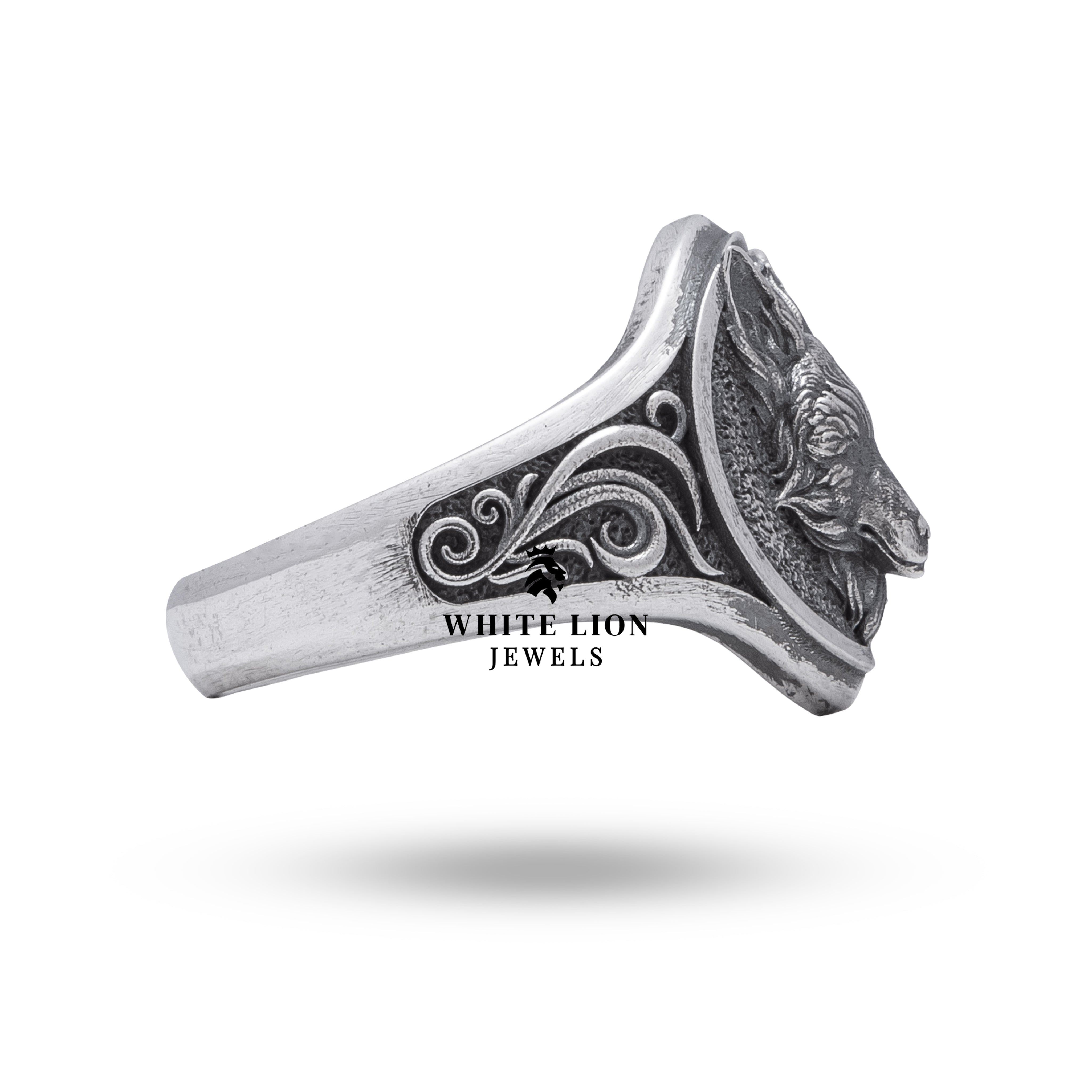 Back angle of the Fox Silver Ring highlighting the band design.