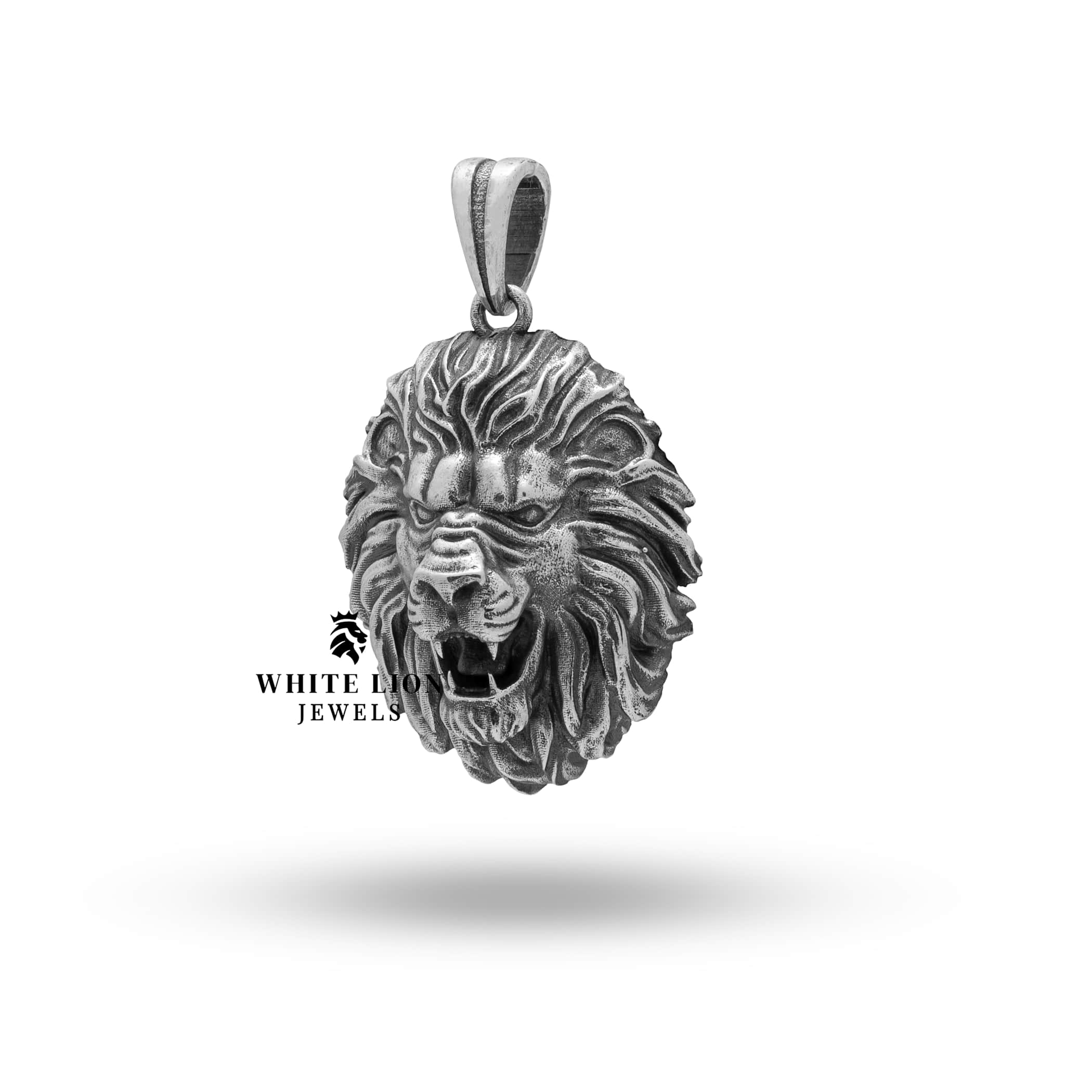 Back view of the Roaring Lion King Pendant in Sterling Silver, displaying smooth finish.