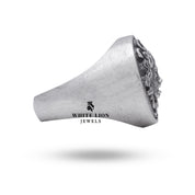 Elegant oxidized silver Medusa Gorgon Snakes Ring by White Lion Jewels