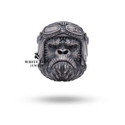 Side view of the Monkey Chimpanzee design, highlighting the intricate craftsmanship on the 925 Sterling Silver ring.