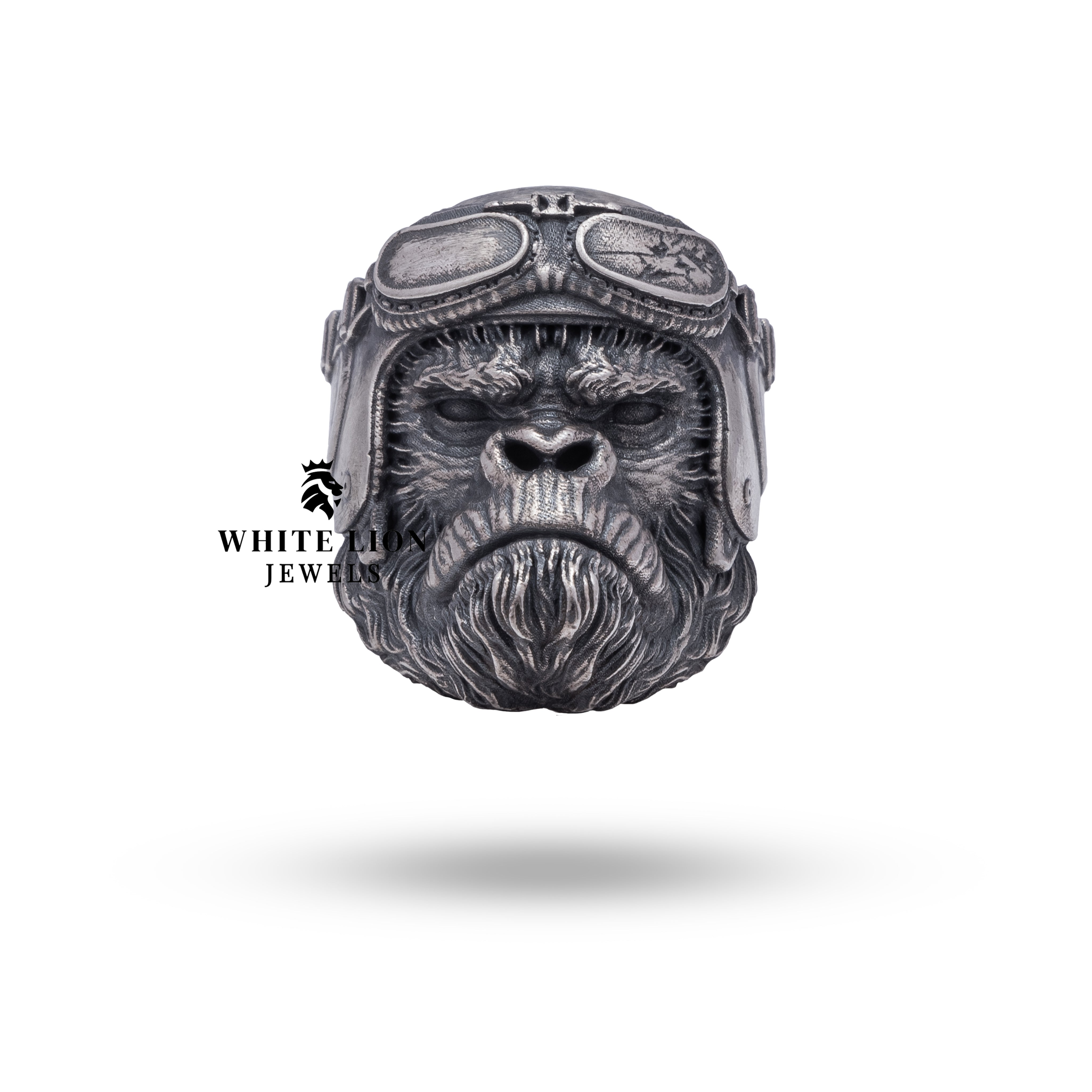Side view of the Monkey Chimpanzee design, highlighting the intricate craftsmanship on the 925 Sterling Silver ring.
