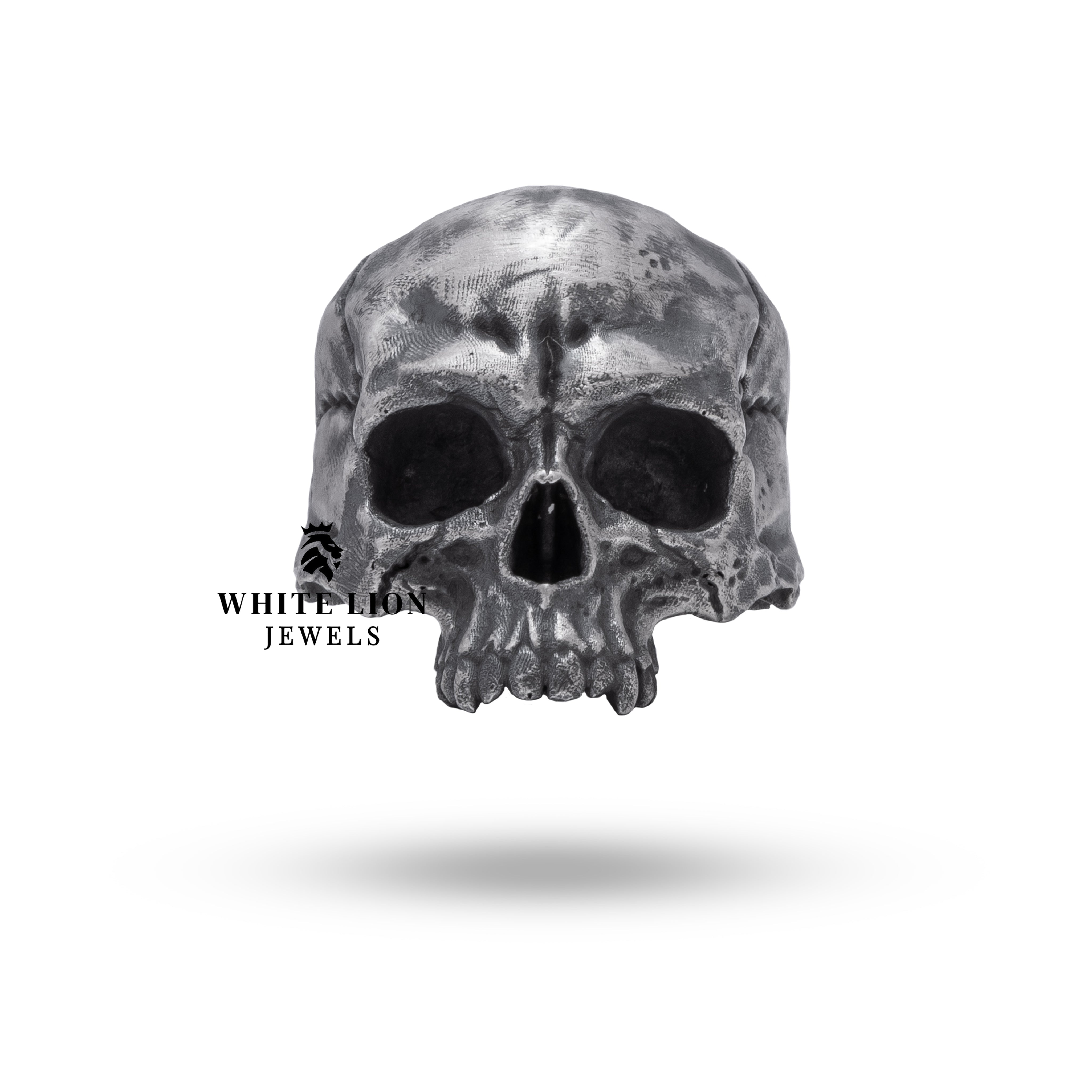 Side profile of Sterling Silver Gothic Skull Ring with intricate details