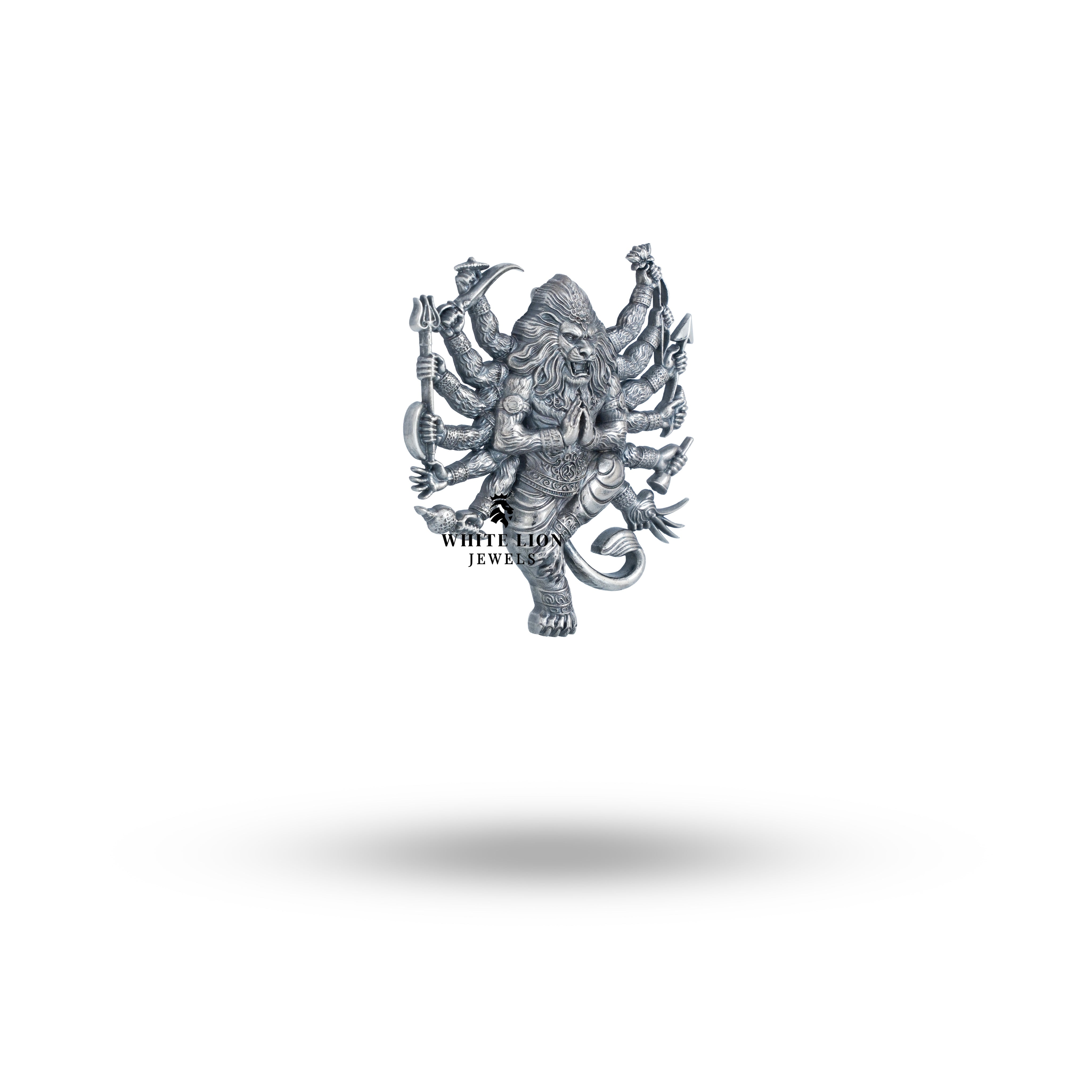Back view of Lord Narasimha 925 Sterling Silver Brooch revealing clear protective coating and artisan craftsmanship.