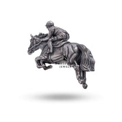 Detail view of Horse Jockey Biker Polo Riding Racing Animal 925 Sterling Silver Brooch craftsmanship