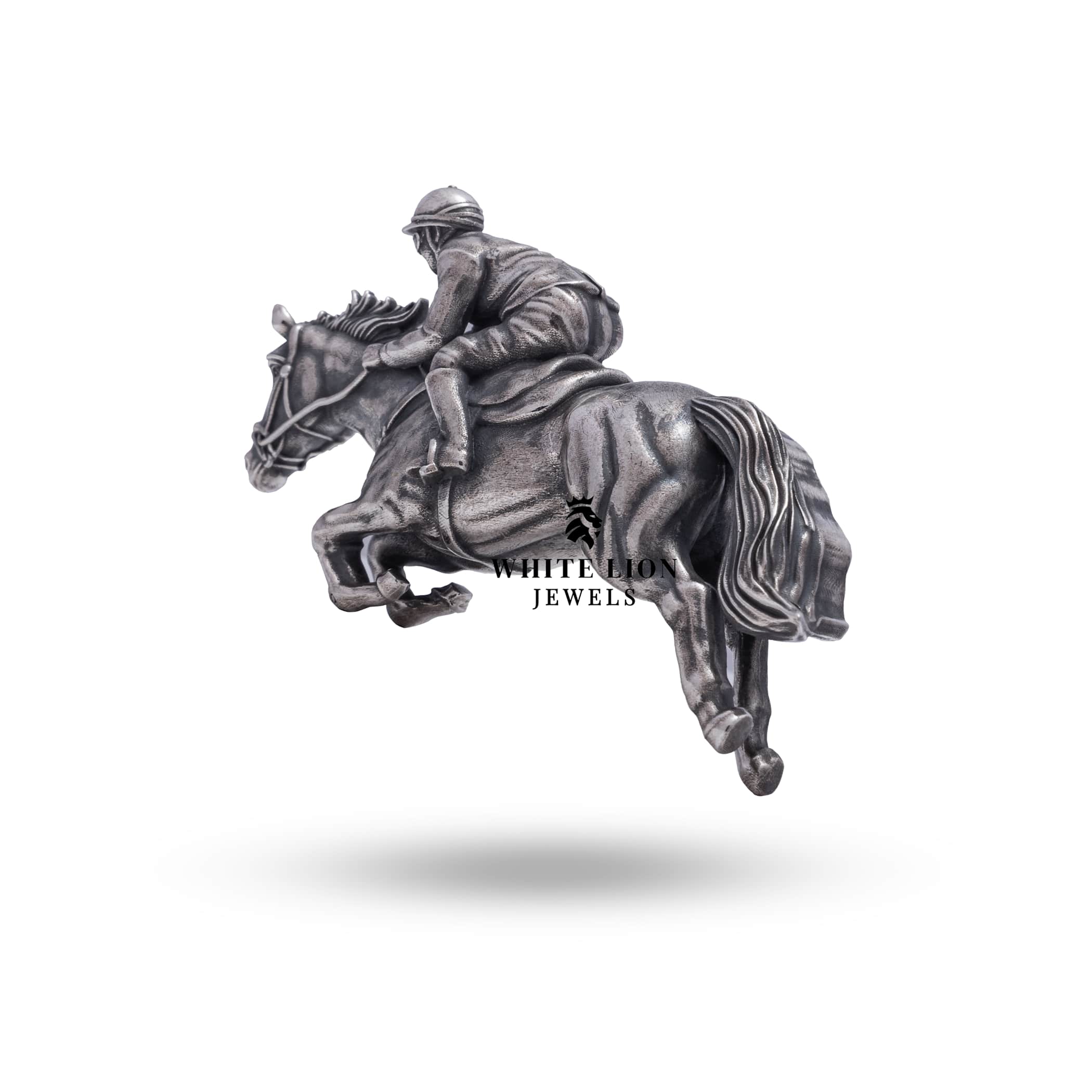 Detail view of Horse Jockey Biker Polo Riding Racing Animal 925 Sterling Silver Brooch craftsmanship