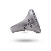 Oval design of Oxidized Silver Ring by White Lion Jewels, Symbolic Christian Jewelry