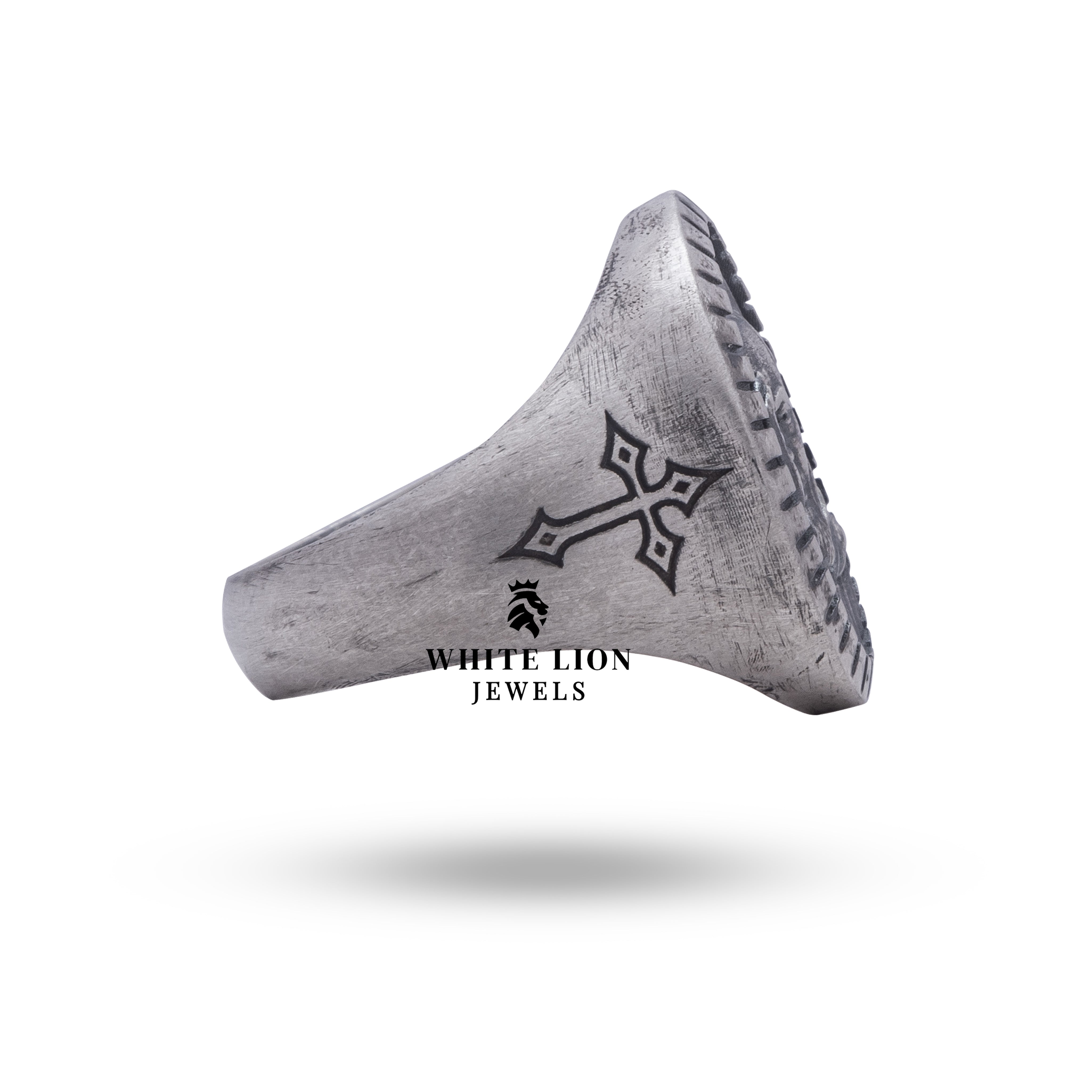 Oval design of Oxidized Silver Ring by White Lion Jewels, Symbolic Christian Jewelry