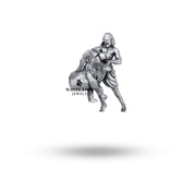 Side view highlighting the artisanal craftsmanship of the oxidized silver brooch.