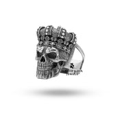 Emperor King Crown 925 Sterling Silver Ring being held, highlighting the luxurious oxidized silver finish.