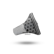 Artisan Sterling Silver Ring featuring Vegvisir and Skull, Oxidized Finish.