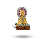 Buddha Cubic Zirconia 925 Sterling Silver Gold Plated Brooch Pin