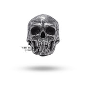 Oxidized silver skull ring with Gothic themes by White Lion Jewels