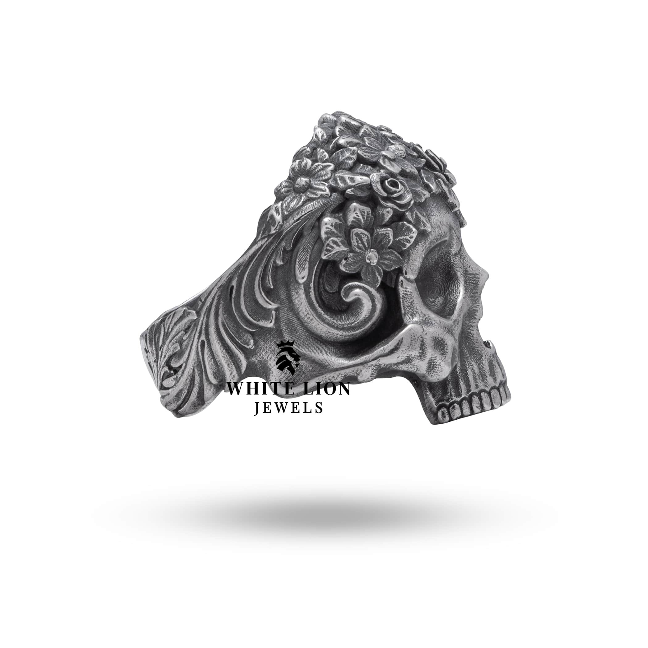 Back view of Half Jaw Flower Leaves 925 Sterling Silver Ring highlighting the smooth finish.