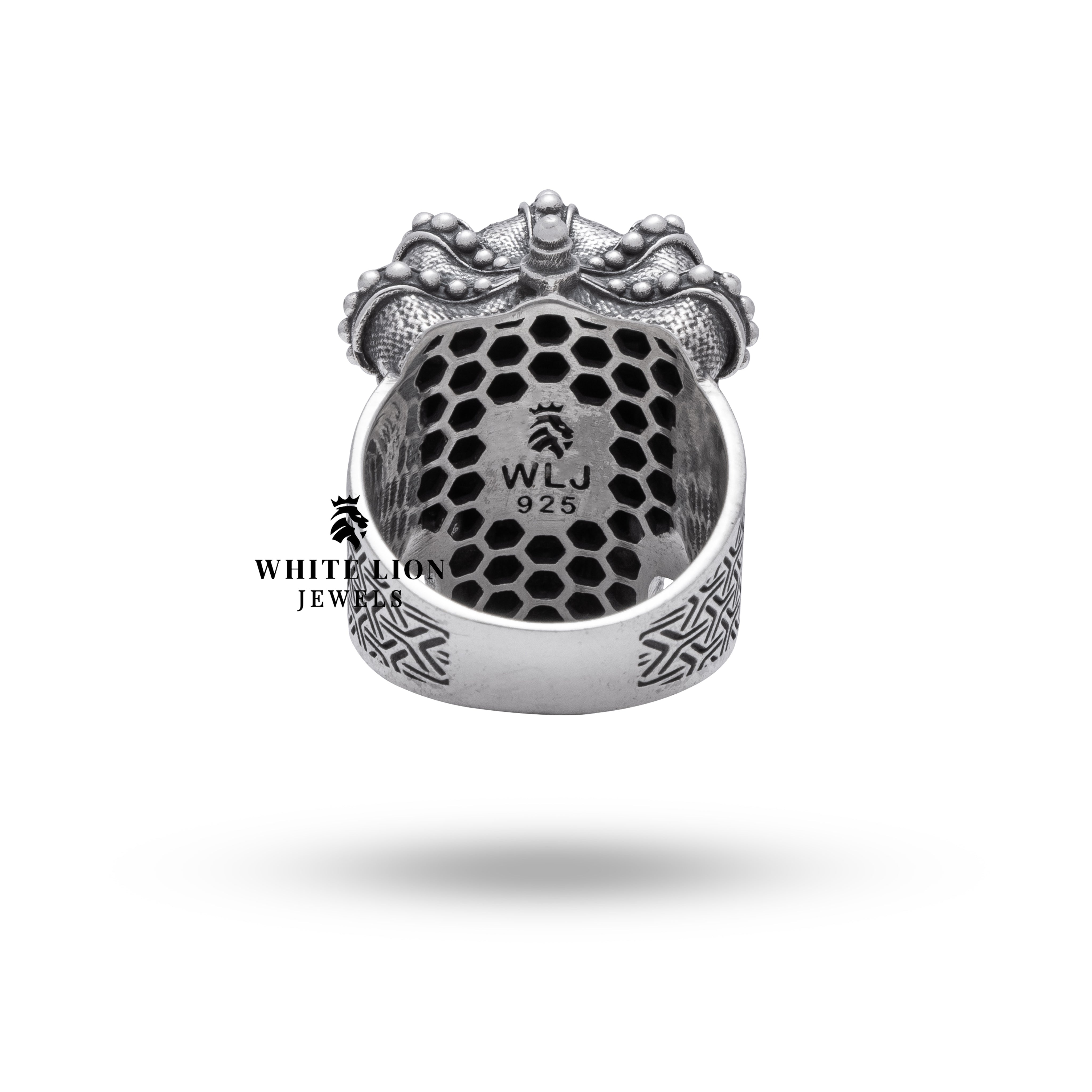 King Emperor Monarch Gothic Skull Crown 925 Sterling Silver Ring in a luxurious jewelry box by White Lion Jewels.