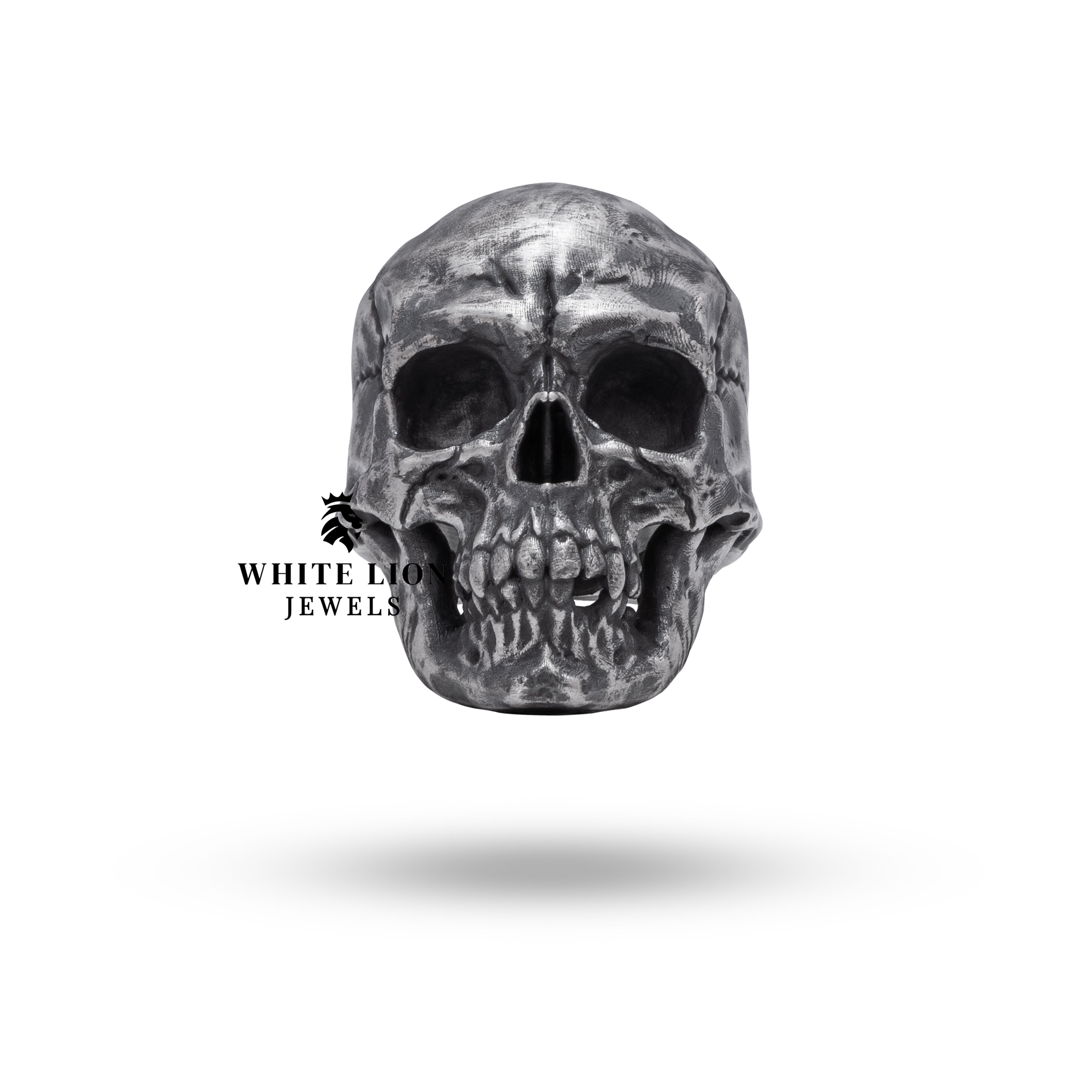 Side view of Closed Jaw Crack Gothic Skull Head Sterling Silver Ring