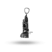 Close-up of Kanchi Kamakshi Parvati Pendant showcasing its oxidized silver finish