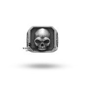 Side angle of Gothic Half Jaw Skull Silver Ring with detailed craftsmanship