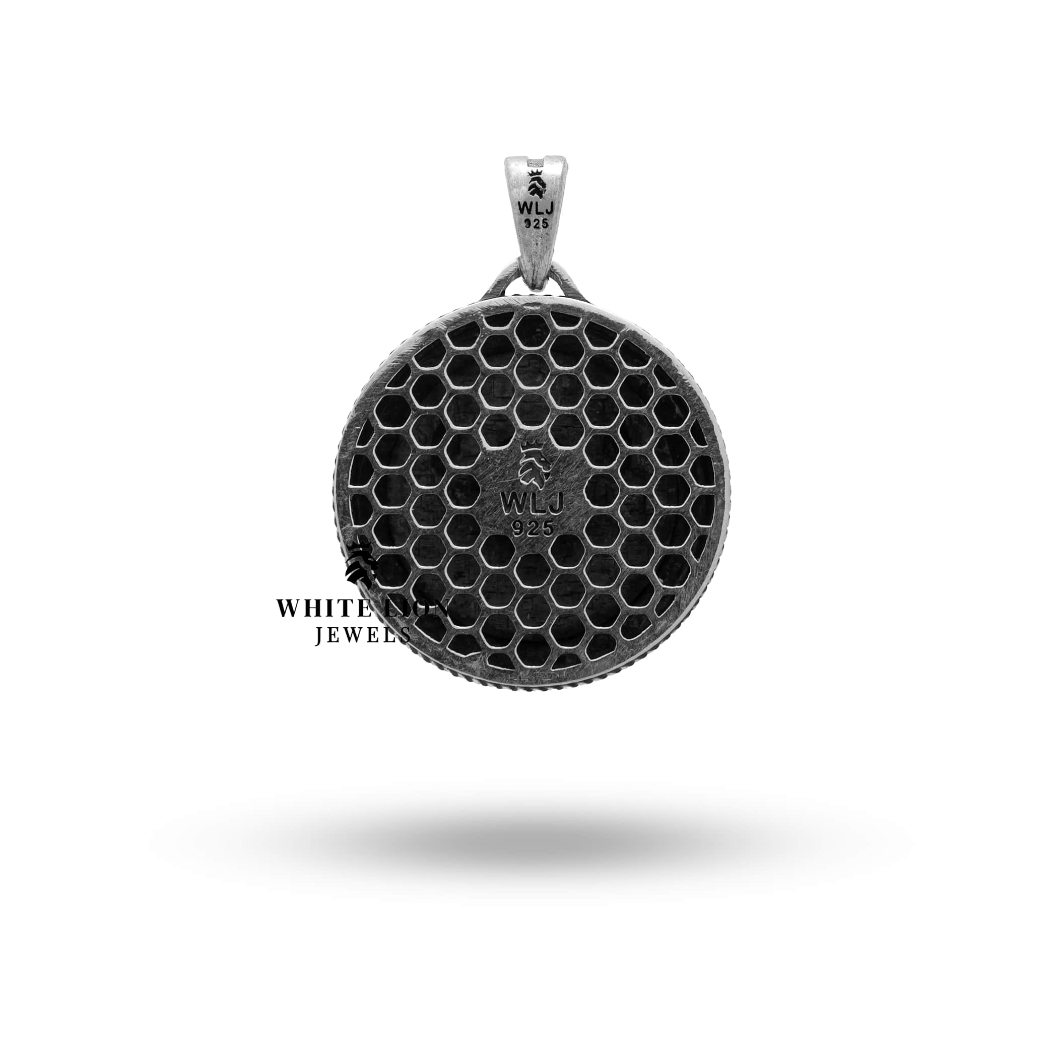 Oxidized Silver Finish Pendant - Back View, Round Shape Unique Design