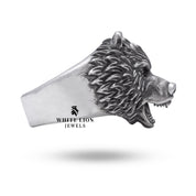 Oxidized Silver Bear Ring with Viking theme, unisex style