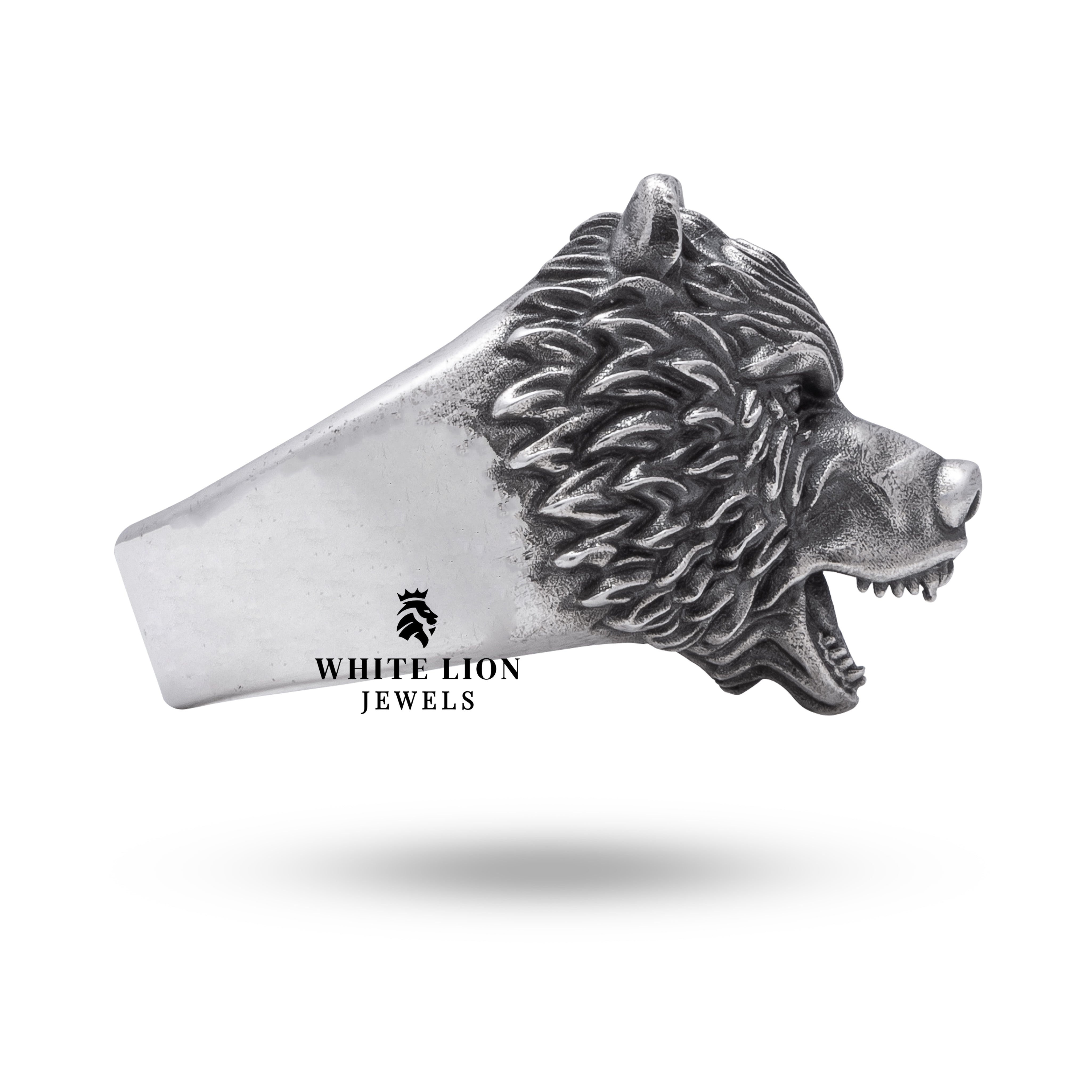 Oxidized Silver Bear Ring with Viking theme, unisex style