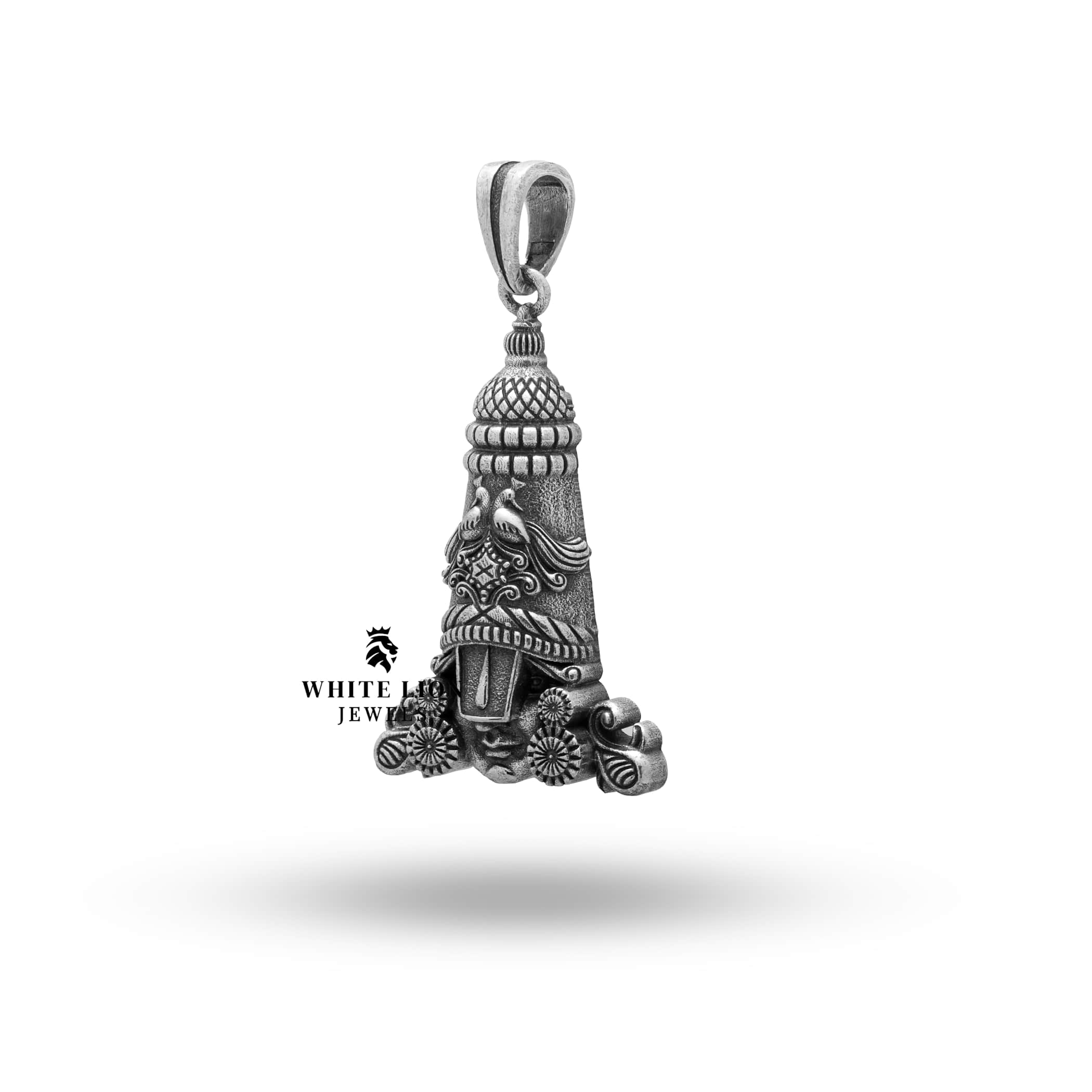 Side view of the Shree Balaji 925 Sterling Silver Pendant displaying its elegant contours and dimensions
