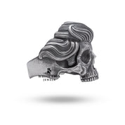 Handcrafted sterling silver mustached half jaw skull ring with bold details