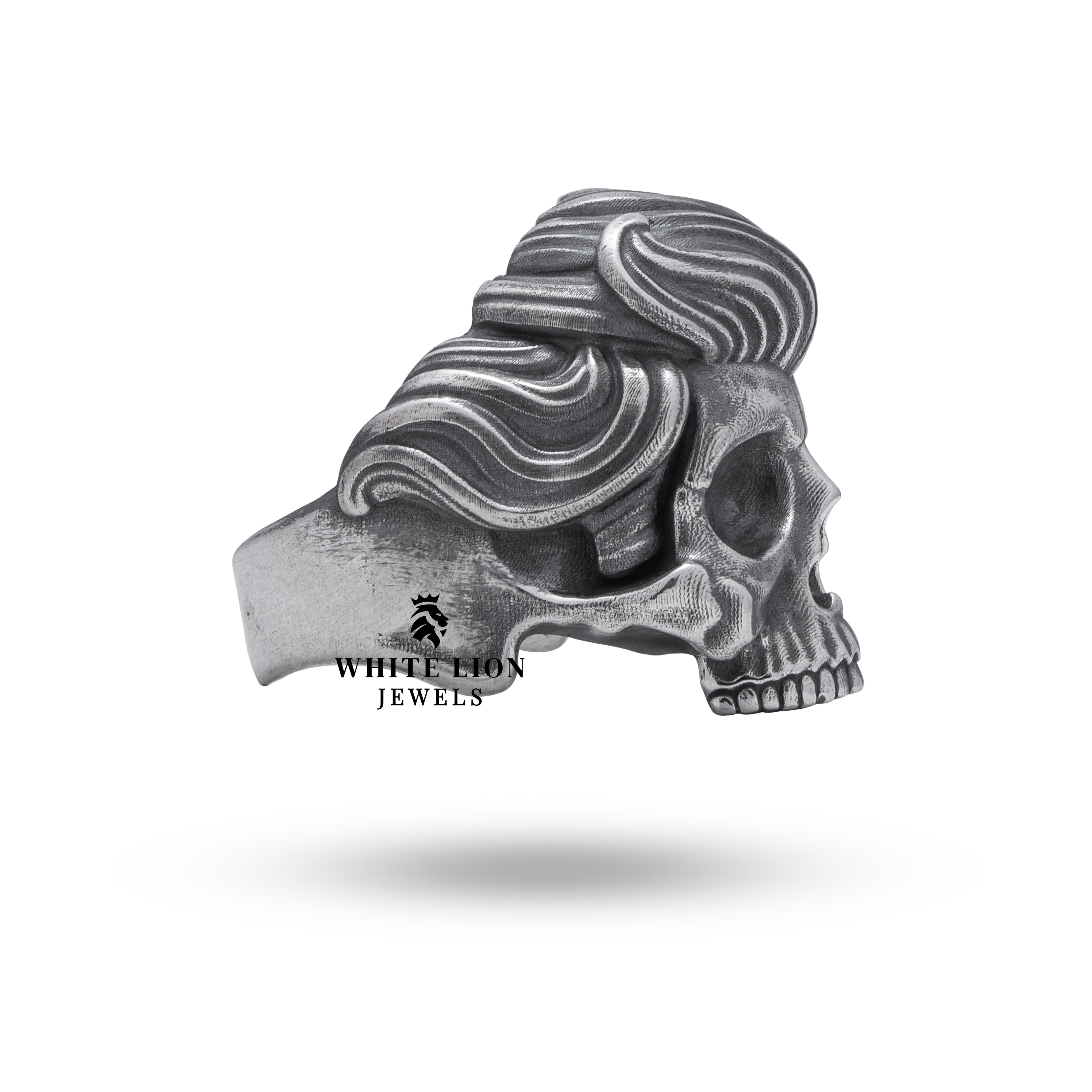 Handcrafted sterling silver mustached half jaw skull ring with bold details